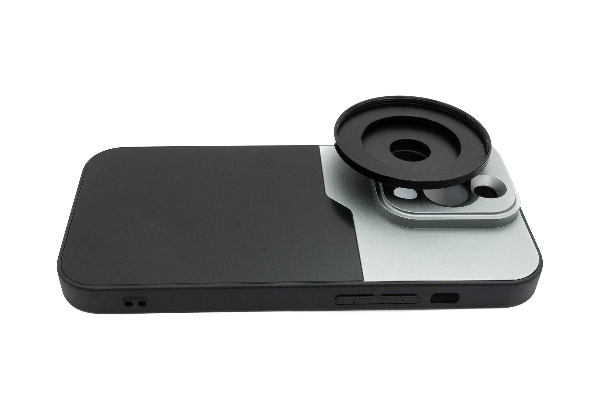 SYSTEM-S Objektiv Hülle 52 mm kompatibel mit Effekt Linse mit Gewinde für iPhone 14 Pro in Schwarz Grau