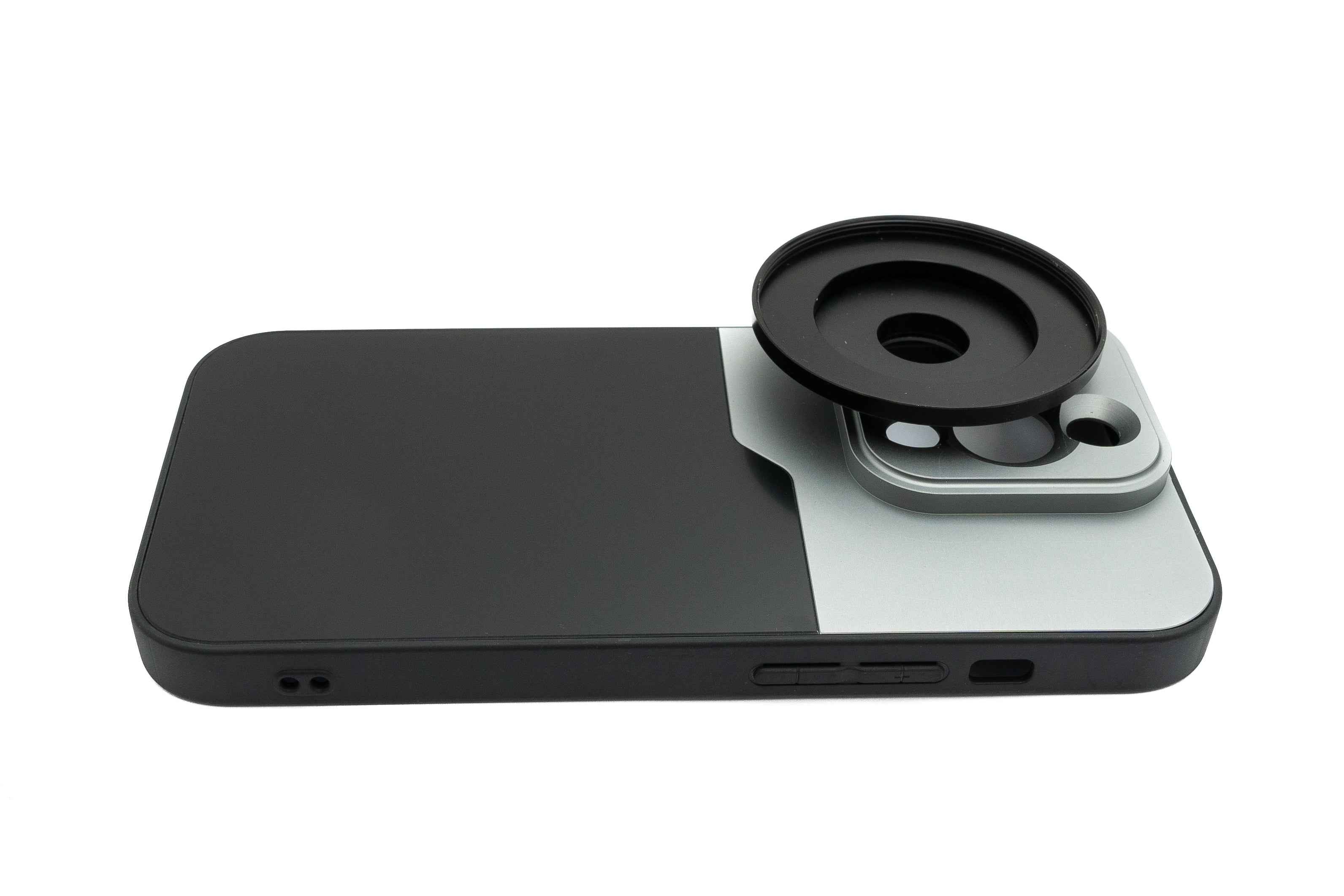 SYSTEM-S Objektiv Hülle 52 mm kompatibel mit Effekt Linse mit Gewinde für iPhone 14 Pro in Schwarz Grau