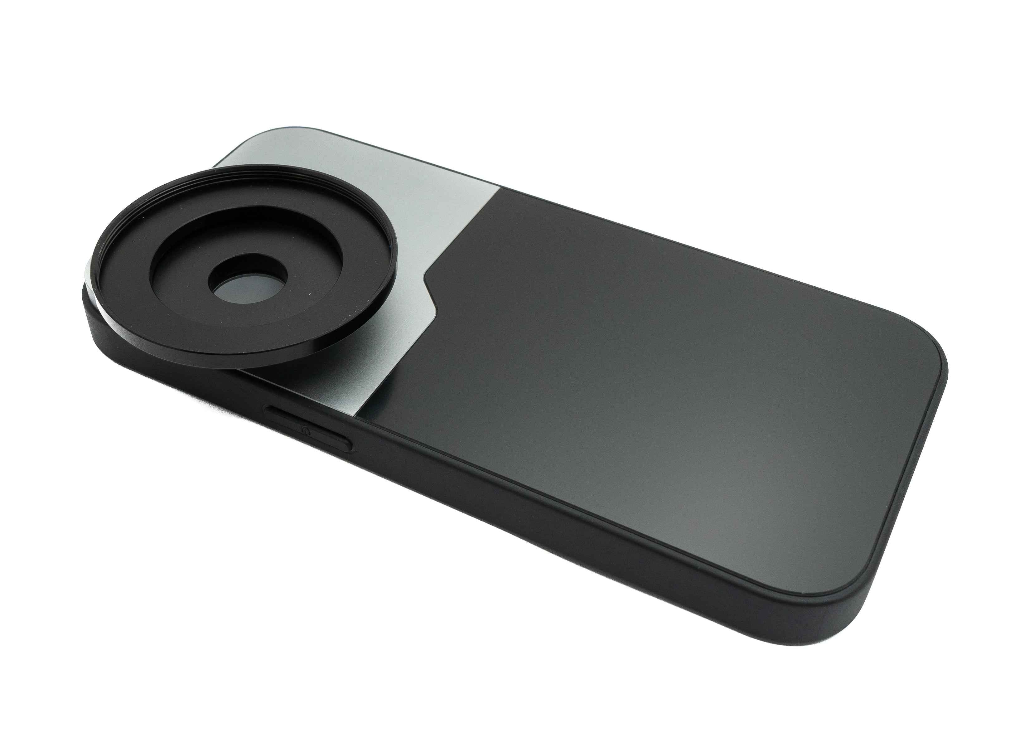 SYSTEM-S Objektiv Hülle 52 mm kompatibel mit Effekt Linse mit Gewinde für iPhone 14 Pro in Schwarz Grau