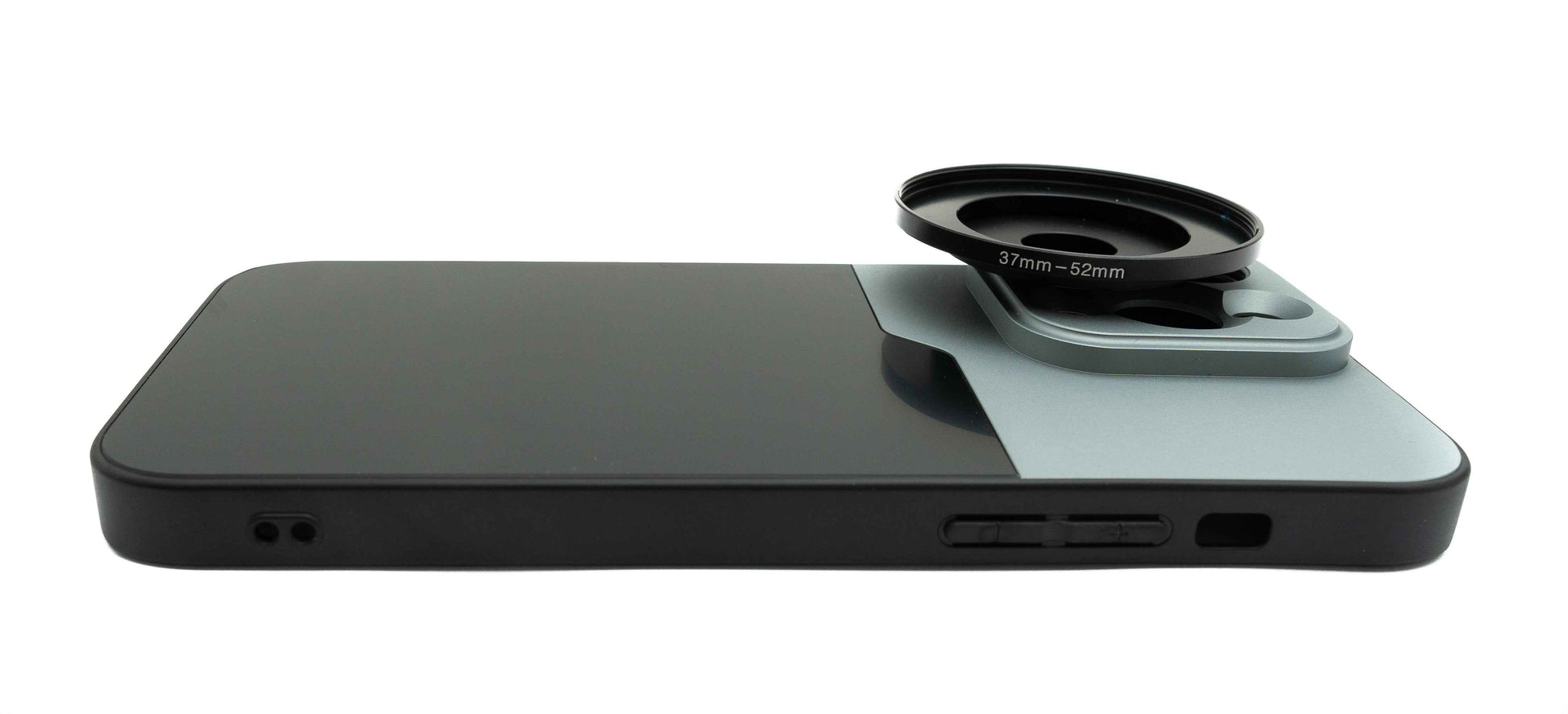SYSTEM-S Objektiv Hülle 52 mm kompatibel mit Effekt Linse mit Gewinde für iPhone 14 Pro Max in Schwarz Grau