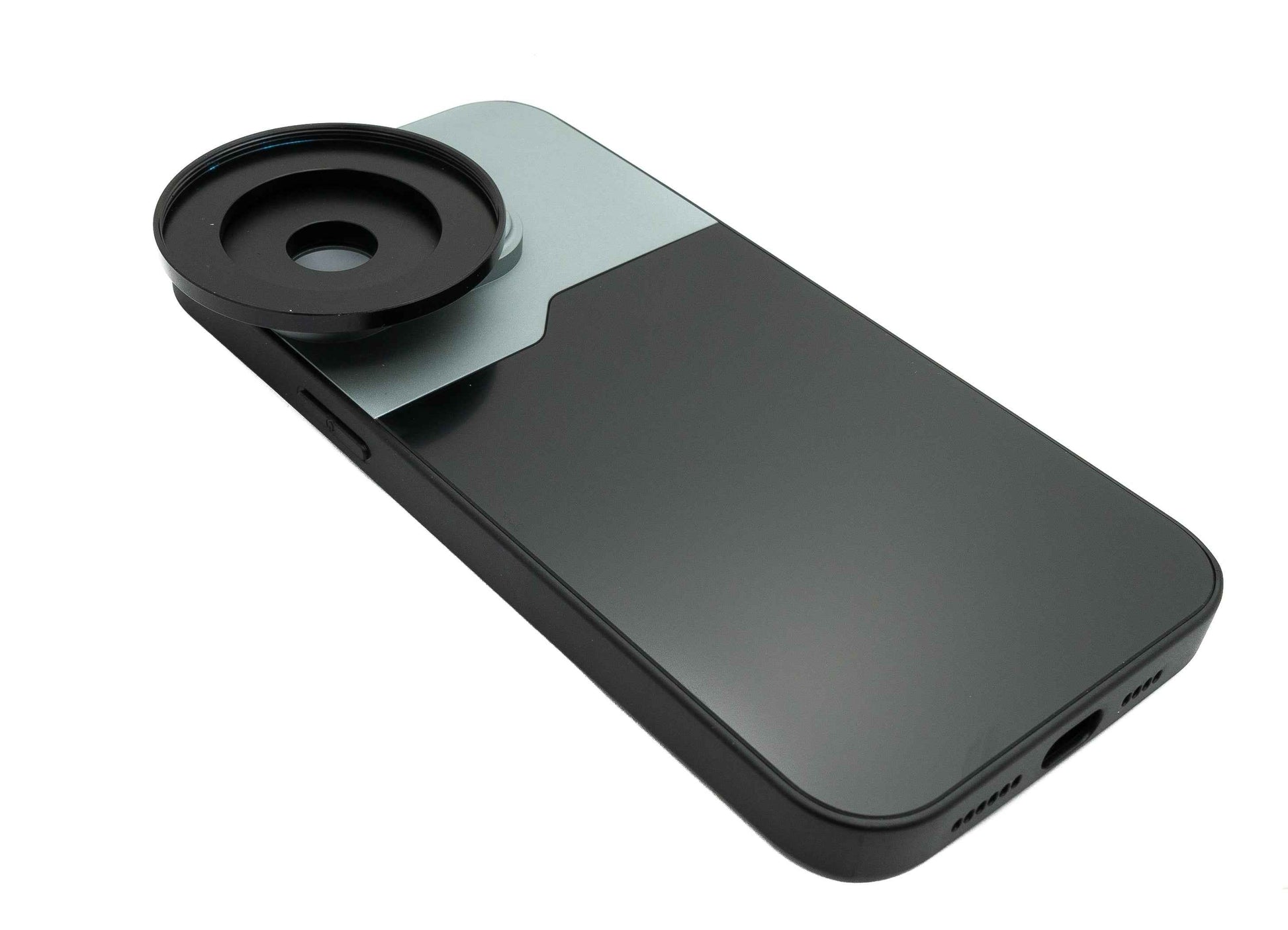 SYSTEM-S Objektiv Hülle 52 mm kompatibel mit Effekt Linse mit Gewinde für iPhone 14 Pro Max in Schwarz Grau