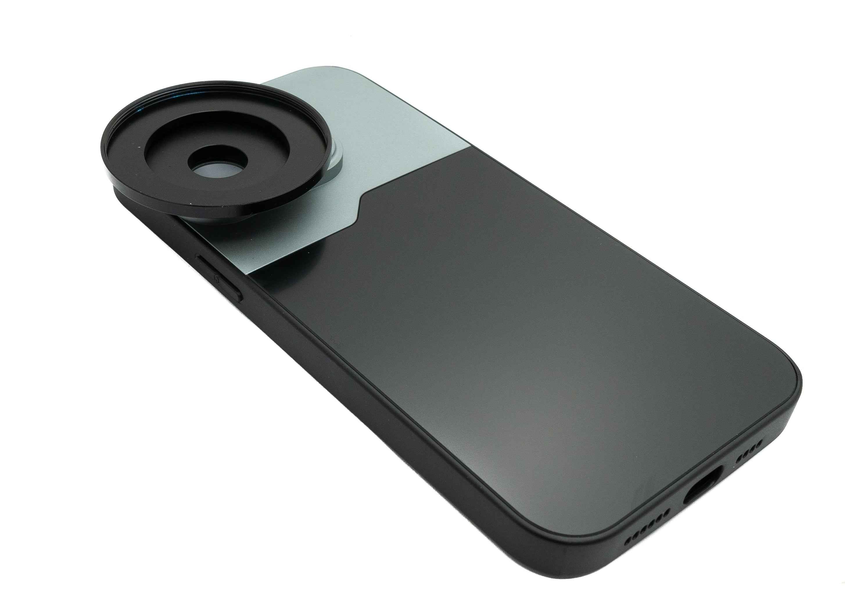 SYSTEM-S Objektiv Hülle 52 mm kompatibel mit Effekt Linse mit Gewinde für iPhone 14 Pro Max in Schwarz Grau