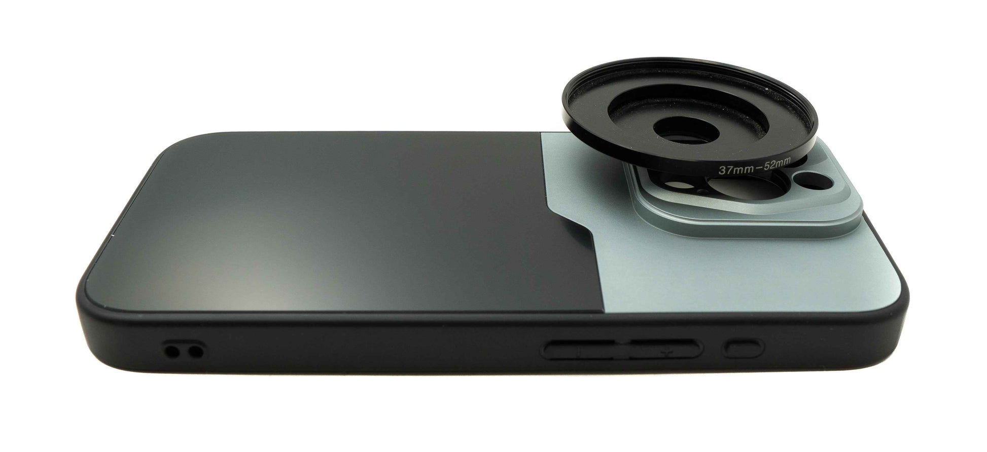 SYSTEM-S Objektiv Hülle 52 mm kompatibel mit Effekt Linse mit Gewinde für iPhone 15 Pro in Schwarz Grau