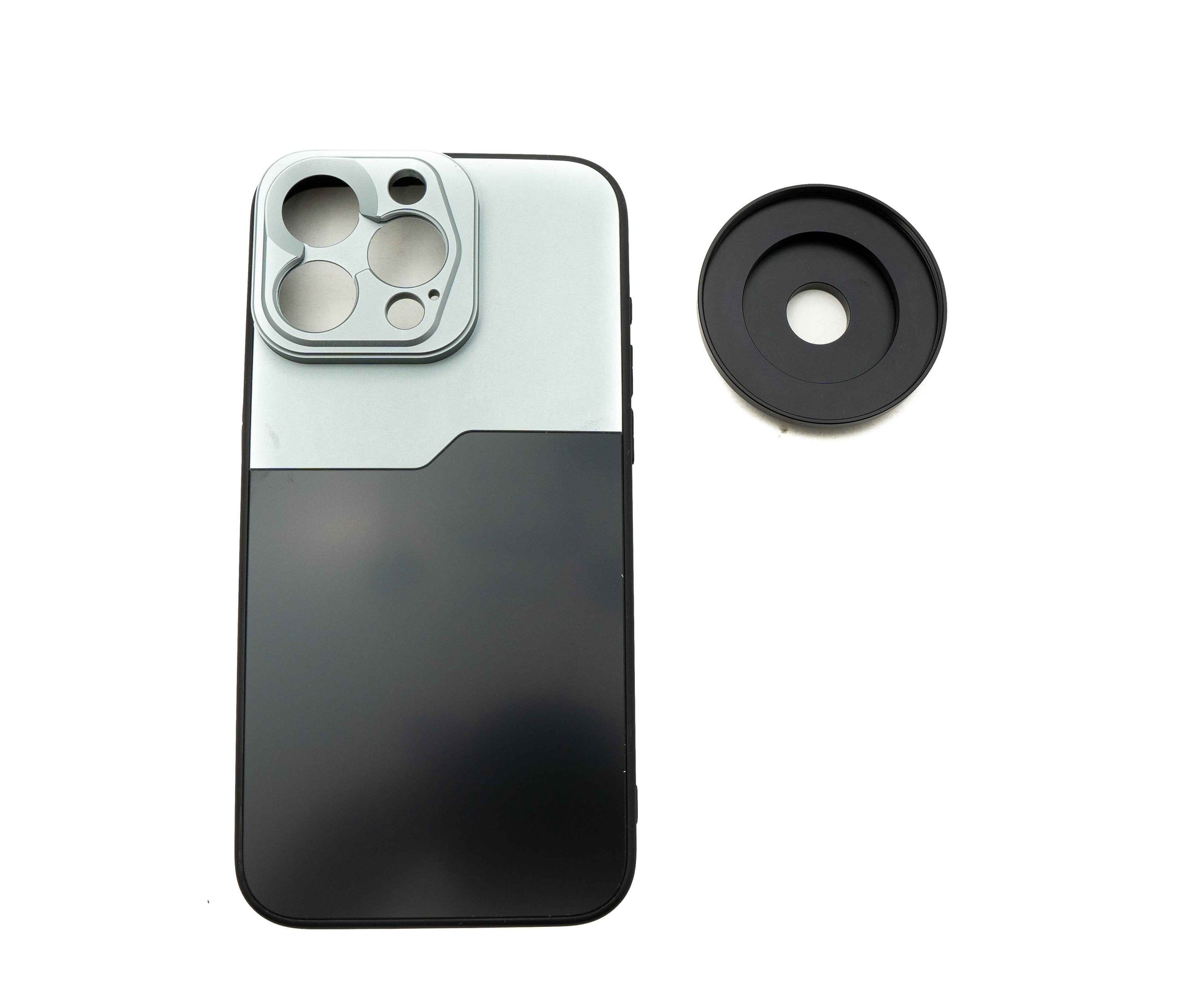 SYSTEM-S Objektiv Hülle 52 mm kompatibel mit Effekt Linse mit Gewinde für iPhone 15 Pro Max in Schwarz Grau