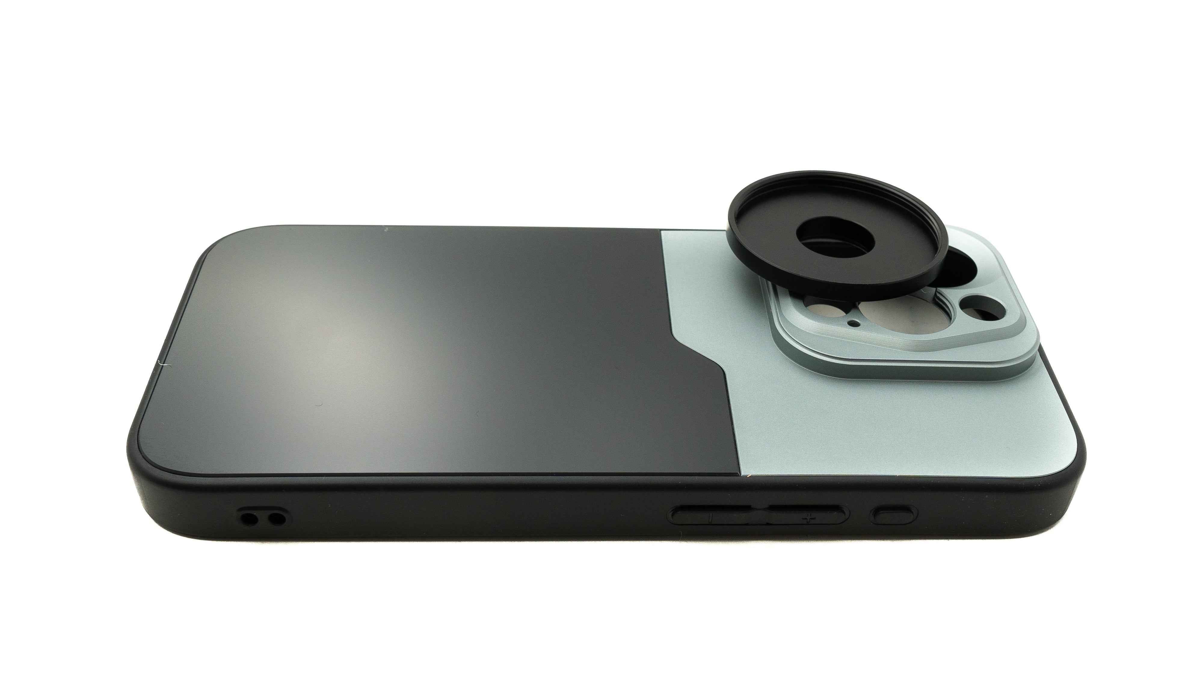 SYSTEM-S Objektiv Hülle 37 mm kompatibel mit Effekt Linse mit Gewinde für iPhone 15 Pro in Schwarz Grau