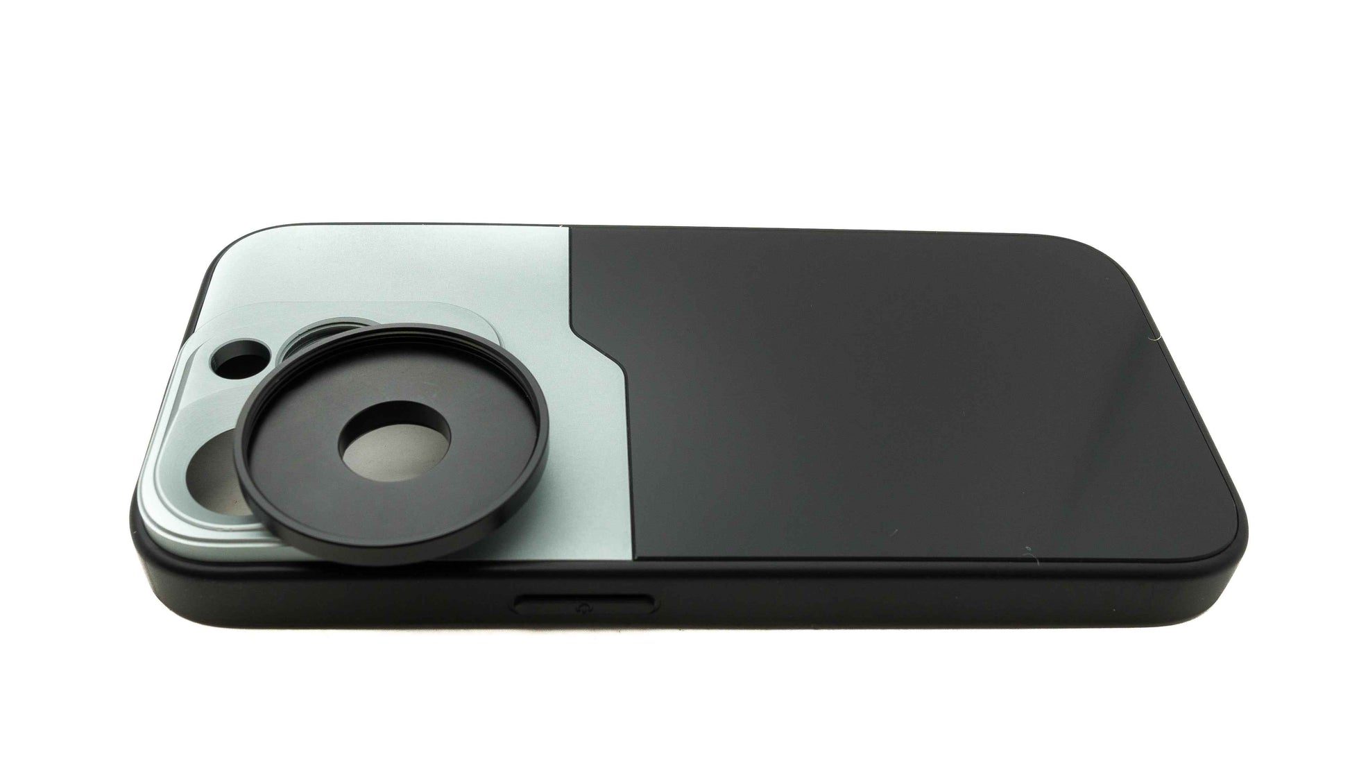 SYSTEM-S Objektiv Hülle 37 mm kompatibel mit Effekt Linse mit Gewinde für iPhone 15 Pro in Schwarz Grau