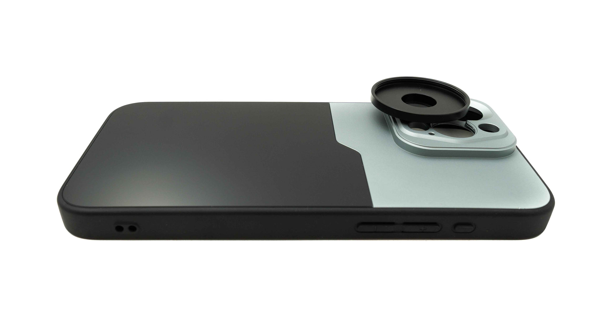 SYSTEM-S Objektiv Hülle 37 mm kompatibel mit Effekt Linse mit Gewinde für iPhone 15 Pro Max in Schwarz Grau