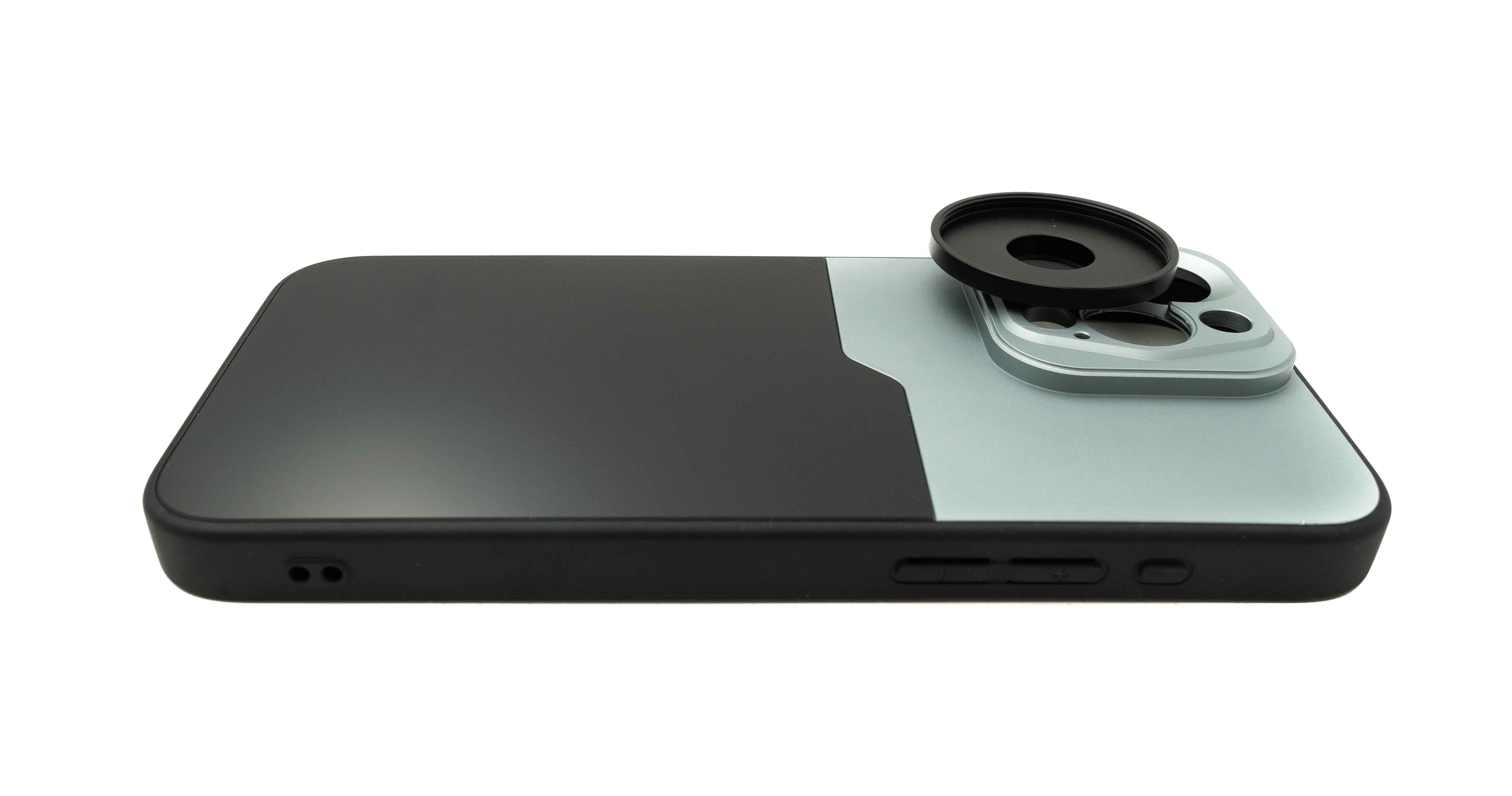 SYSTEM-S Objektiv Hülle 37 mm kompatibel mit Effekt Linse mit Gewinde für iPhone 15 Pro Max in Schwarz Grau
