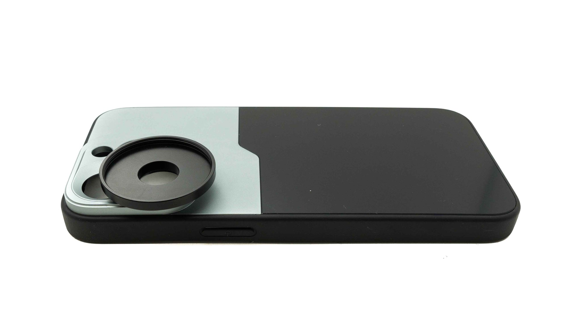 SYSTEM-S Objektiv Hülle 37 mm kompatibel mit Effekt Linse mit Gewinde für iPhone 15 Pro Max in Schwarz Grau