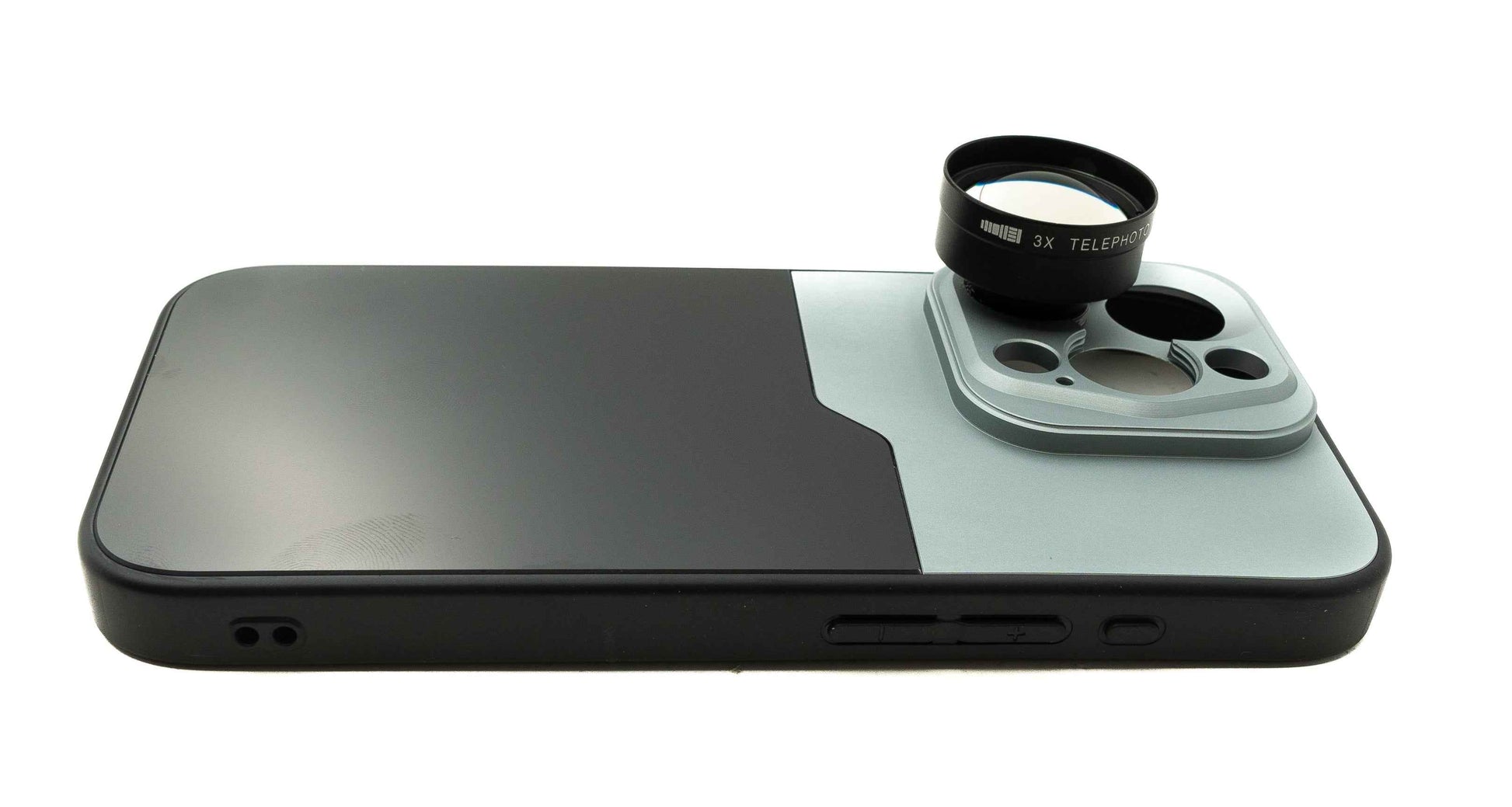 SYSTEM-S Zoom Linse 3x Tele Objektiv 37 mm Filter mit Hülle für iPhone 15 Pro in Schwarz Grau