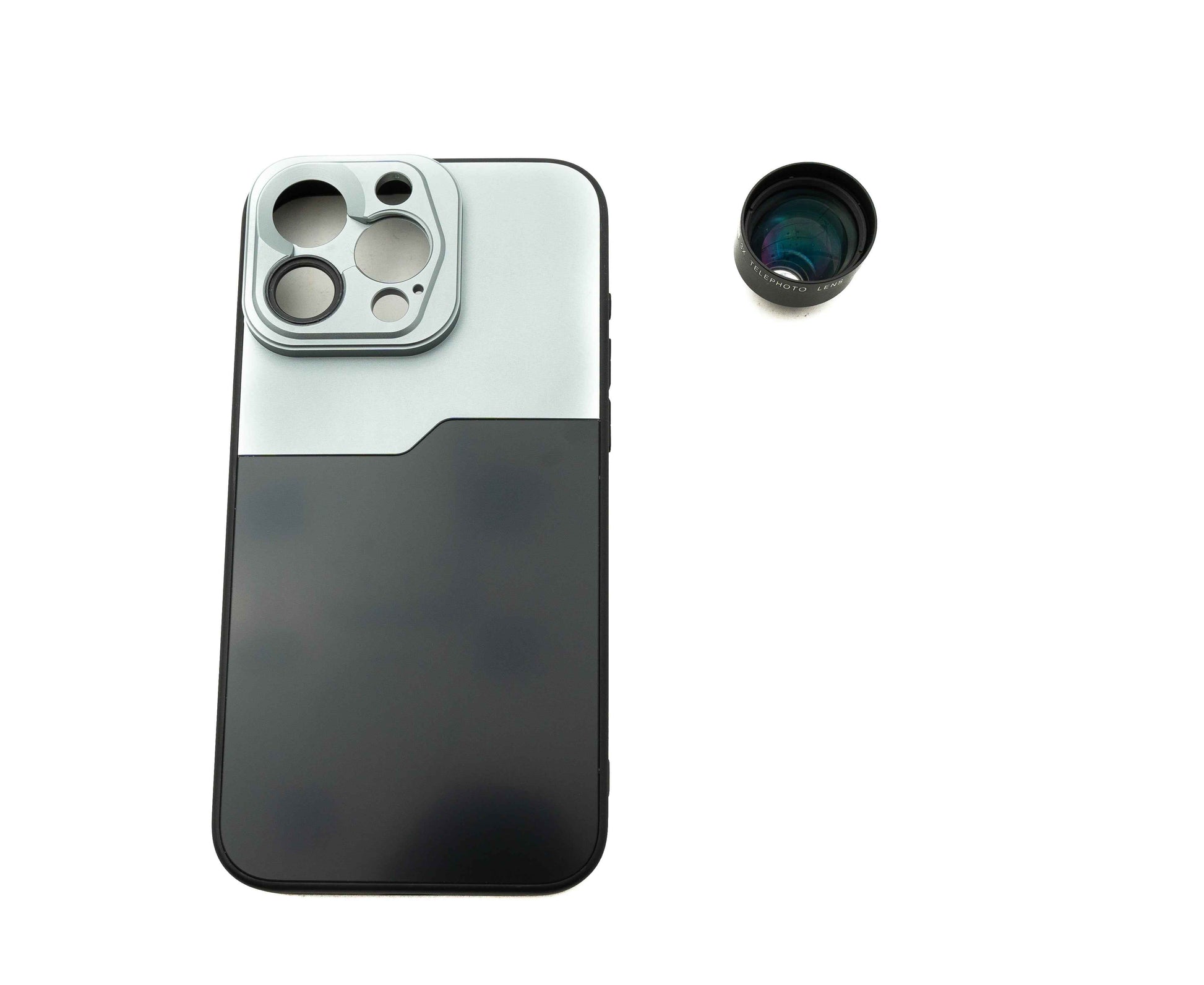 SYSTEM-S Zoom Linse 3x Tele Objektiv 37 mm Filter mit Hülle für iPhone 15 Pro Max in Schwarz Grau