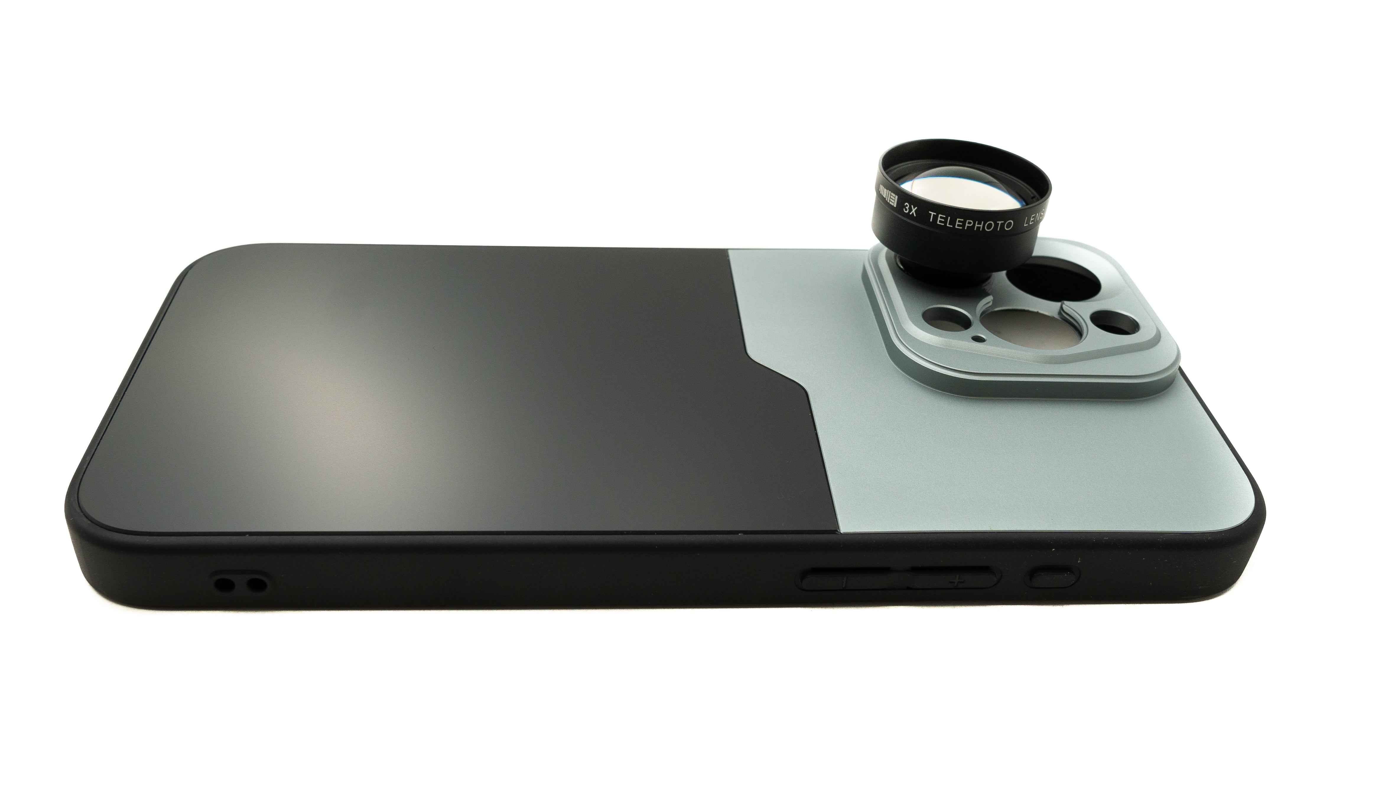 SYSTEM-S Zoom Linse 3x Tele Objektiv 37 mm Filter mit Hülle für iPhone 15 Pro Max in Schwarz Grau