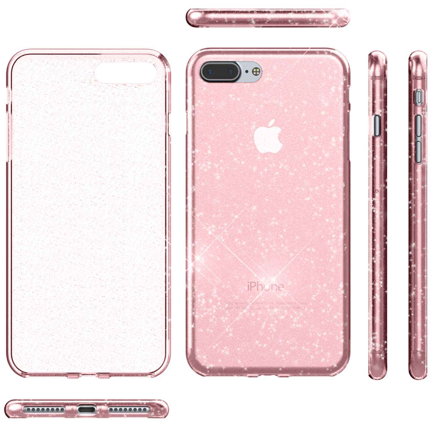 NALIA Handy Hülle für Apple iPhone 8 Plus, Glitzer Back Cover Case Silikon Etui