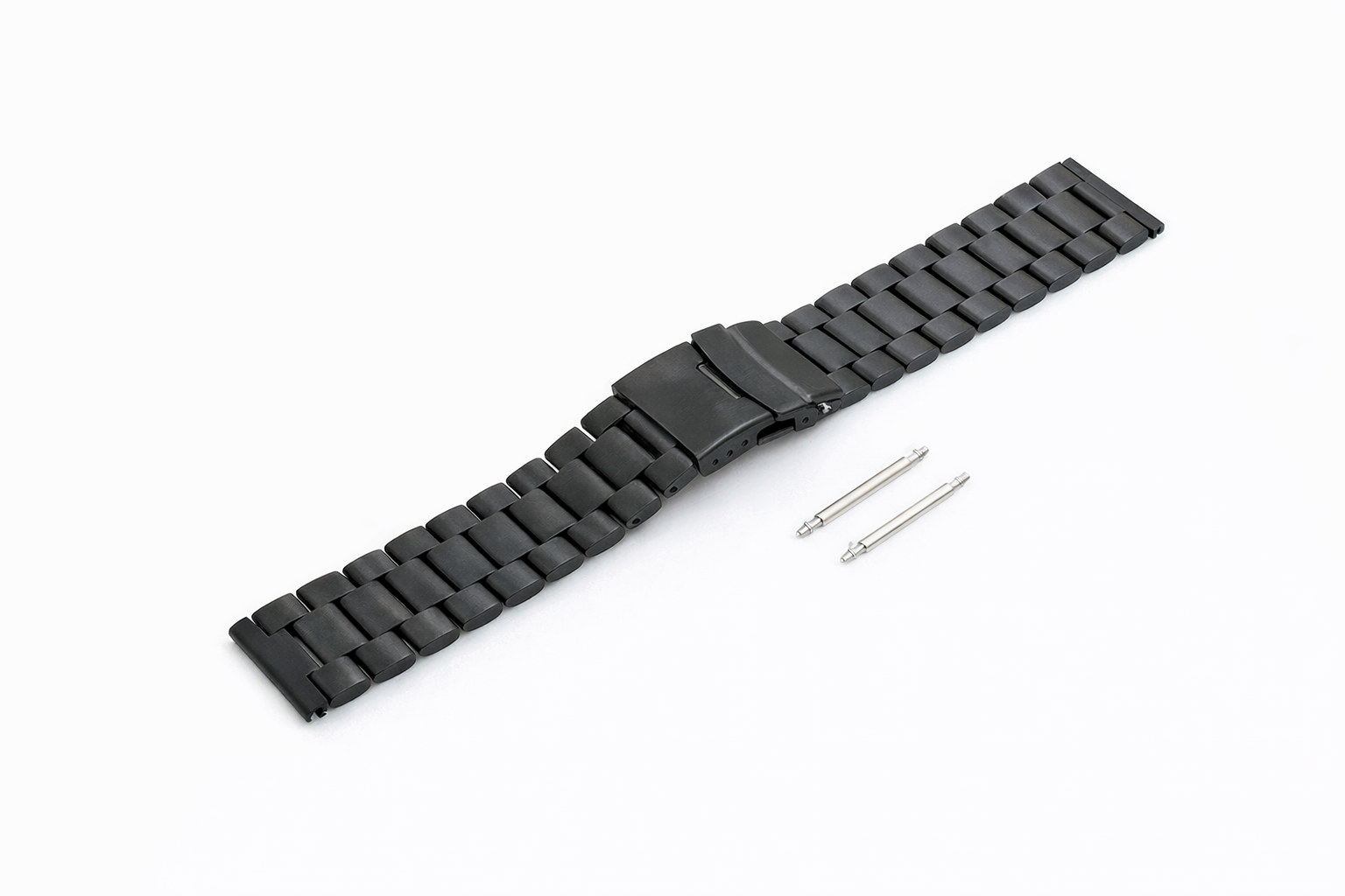 Uhrenarmband Edelstahl schwarz 22 mm mit Faltschließe und Federstegen | System-S