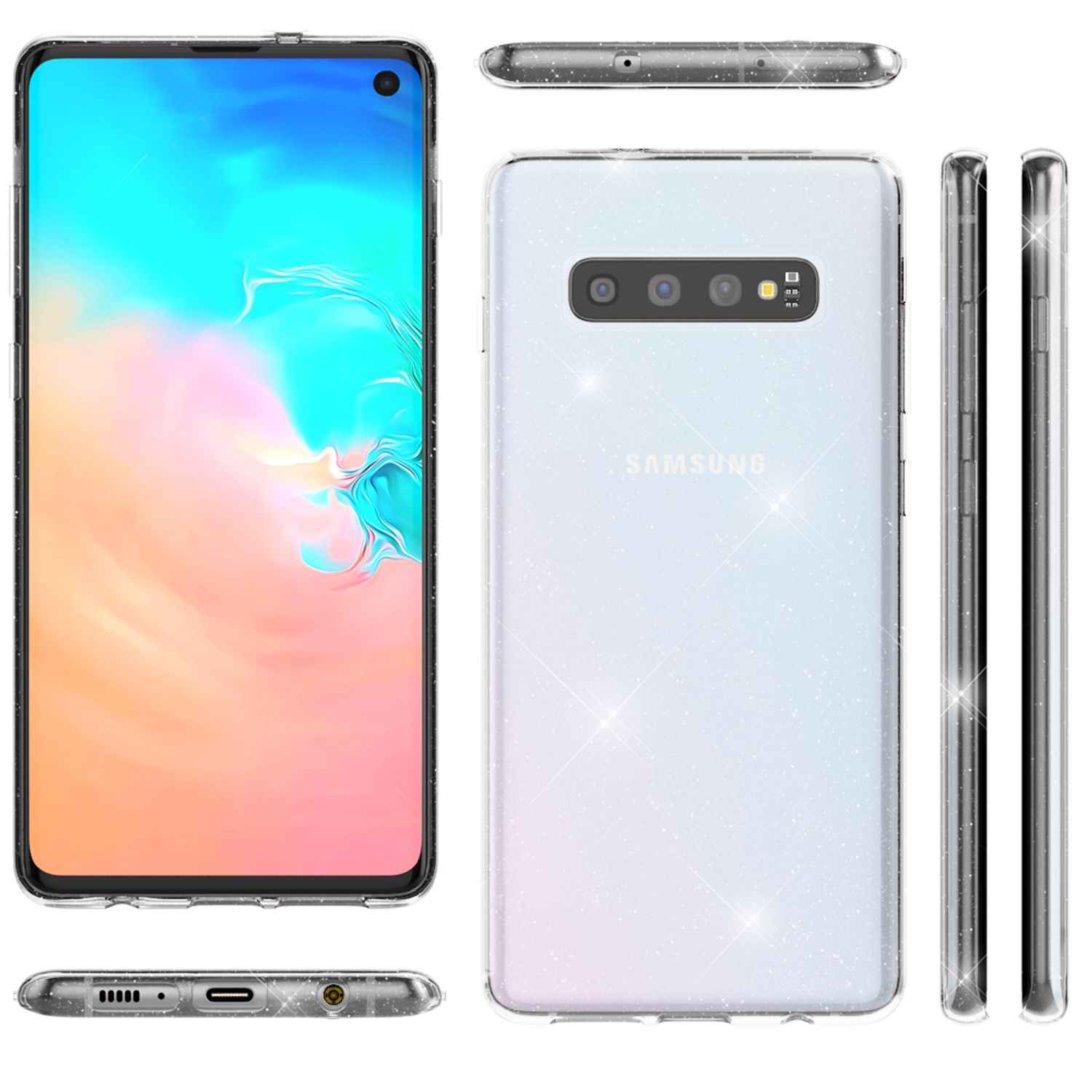 NALIA Glitter Hülle kompatibel mit Samsung Galaxy S10, Glitzer Case Handyhülle