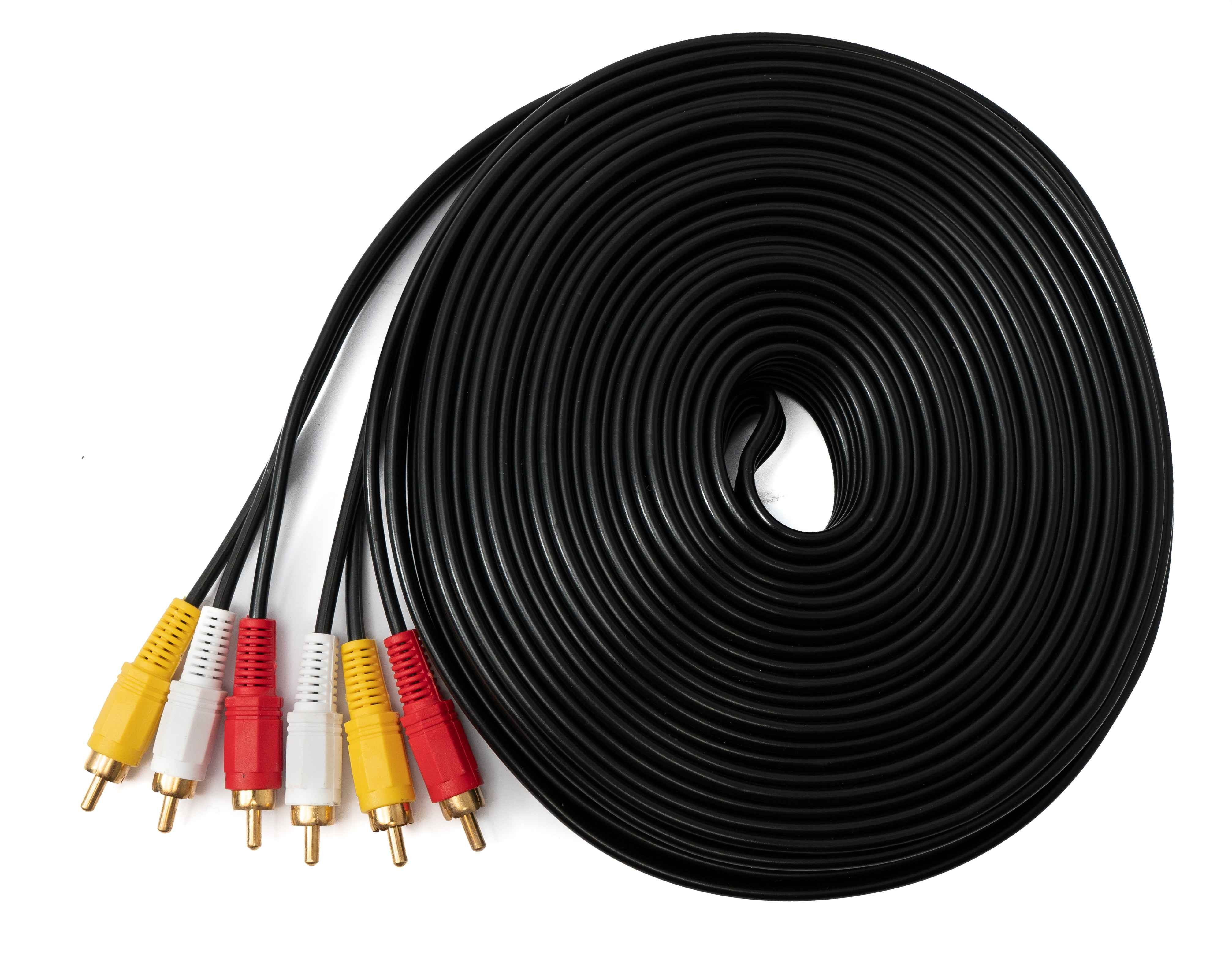 SYSTEM-S Cinch 3 RCA Kabel 15 m Stecker zu Stecker Stereo & Composite AV Schwarz