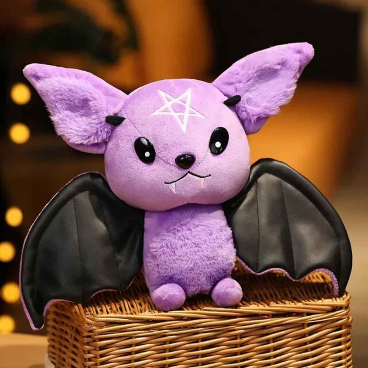 Fledermaus Kuscheltier 30 cm - Lila-Schwarz Plüschtier Stern Stofftier