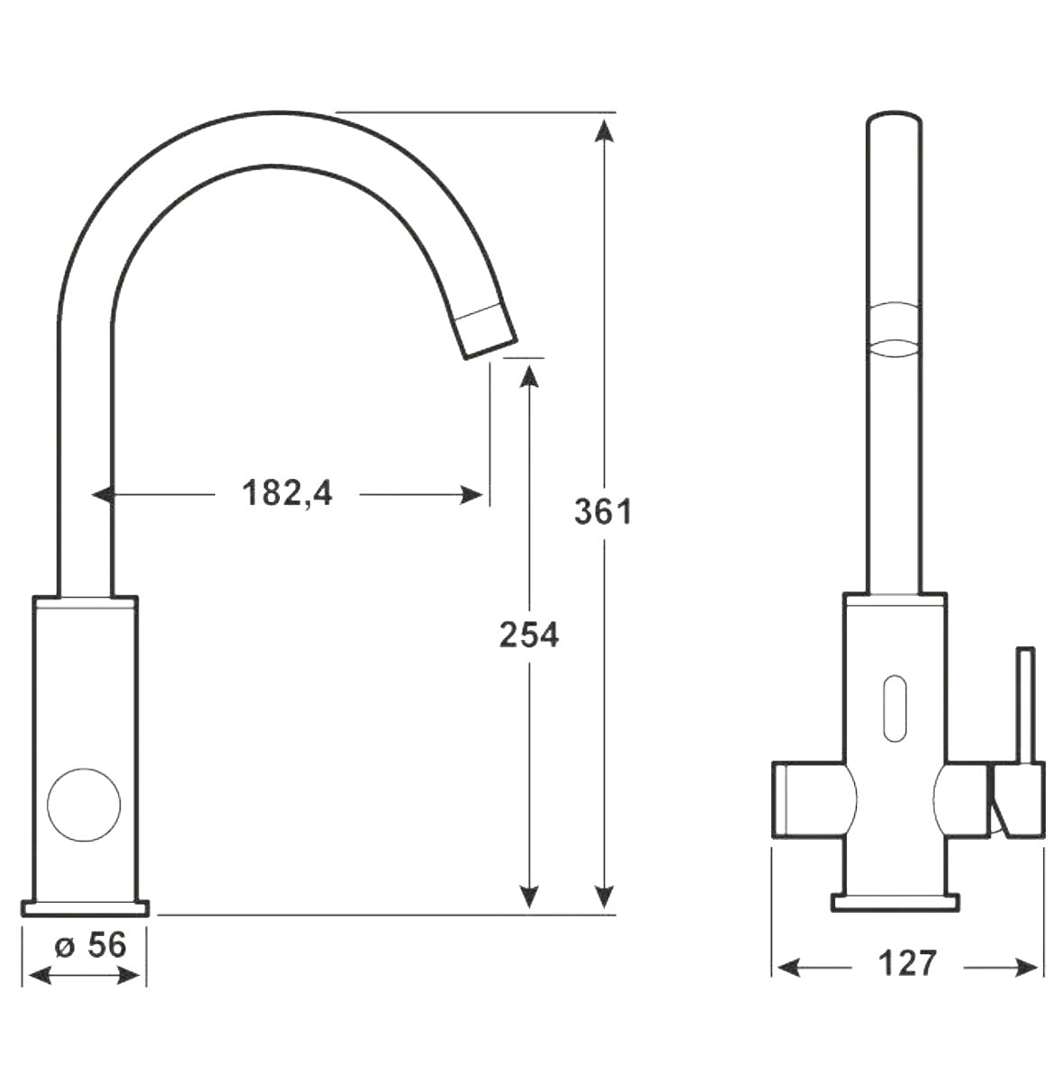 Cornat SENSO Infrarot-Spültischarmatur in Chrom, seitliche Ansicht