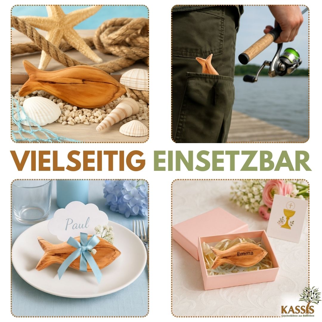 Fisch Handschmeichler aus Olivenholz von Zeus, rustikaler Charme