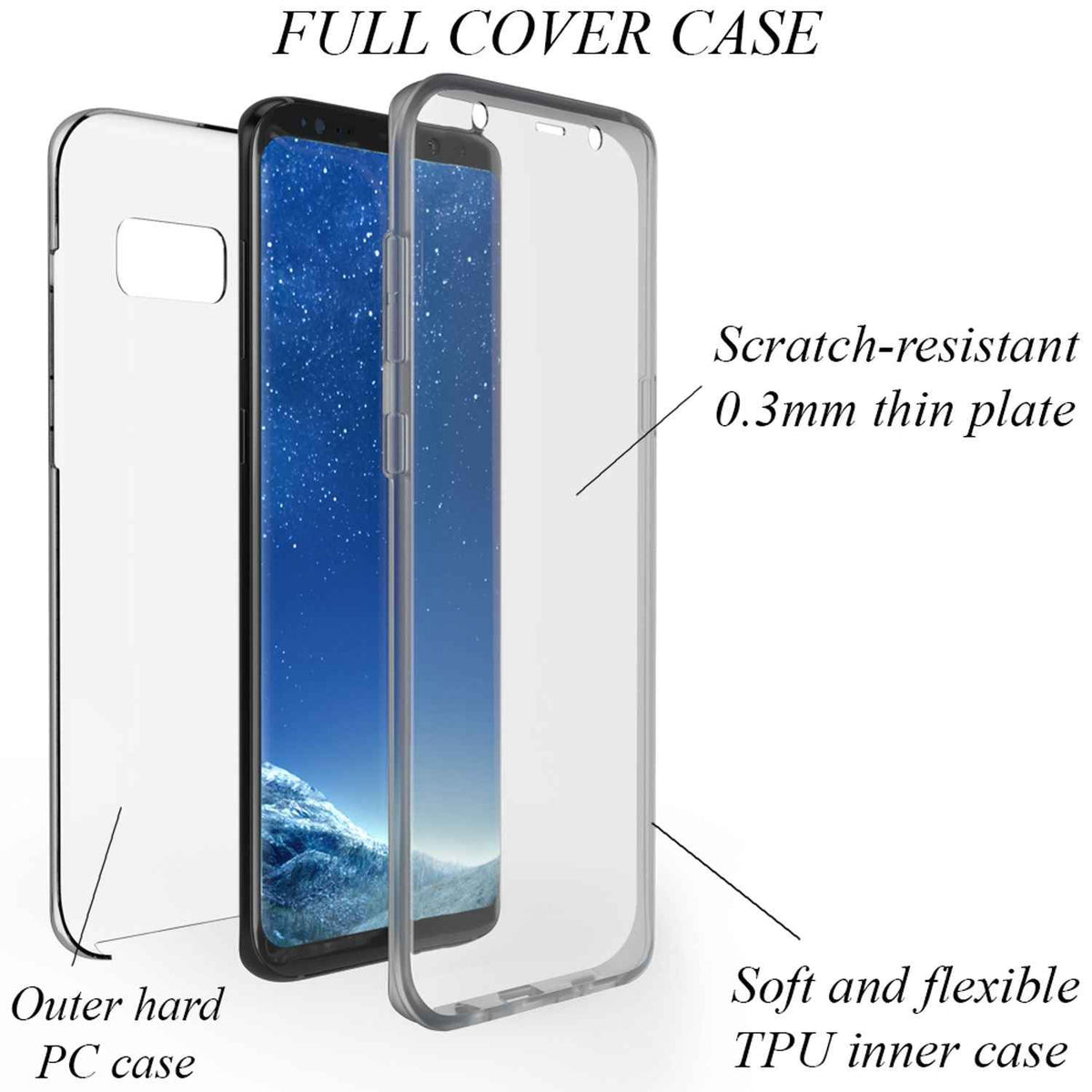 NALIA 360 Grad Handy Hülle für Samsung Galaxy S8, Full Cover Silikon Bumper Etui