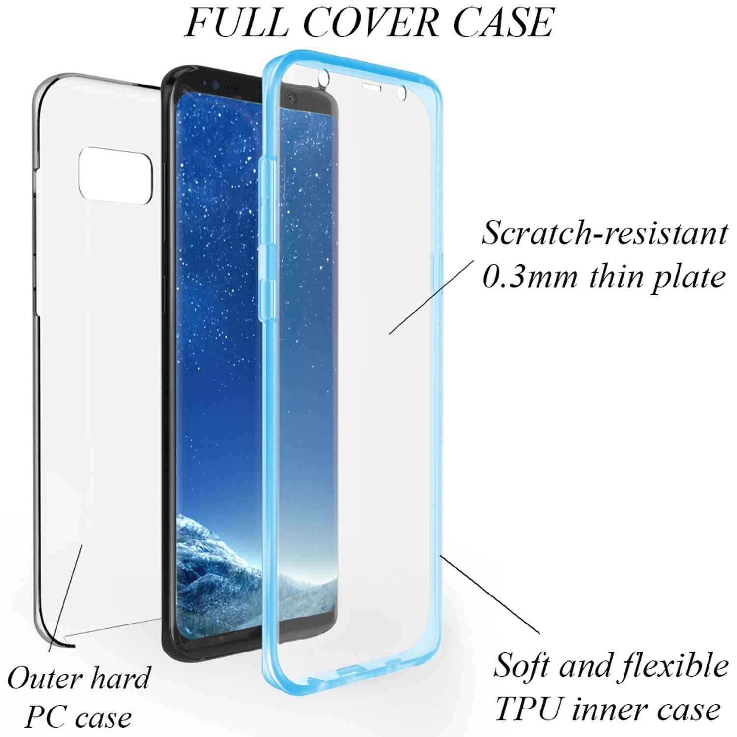 NALIA 360 Grad Handy Hülle für Samsung Galaxy S8, Full Cover Silikon Bumper Etui