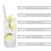 Gin Edition 6x Glasstrohhalme mit gravierten Gin-Sprüchen in Deutsch 15cm, 20cm und 23cm
