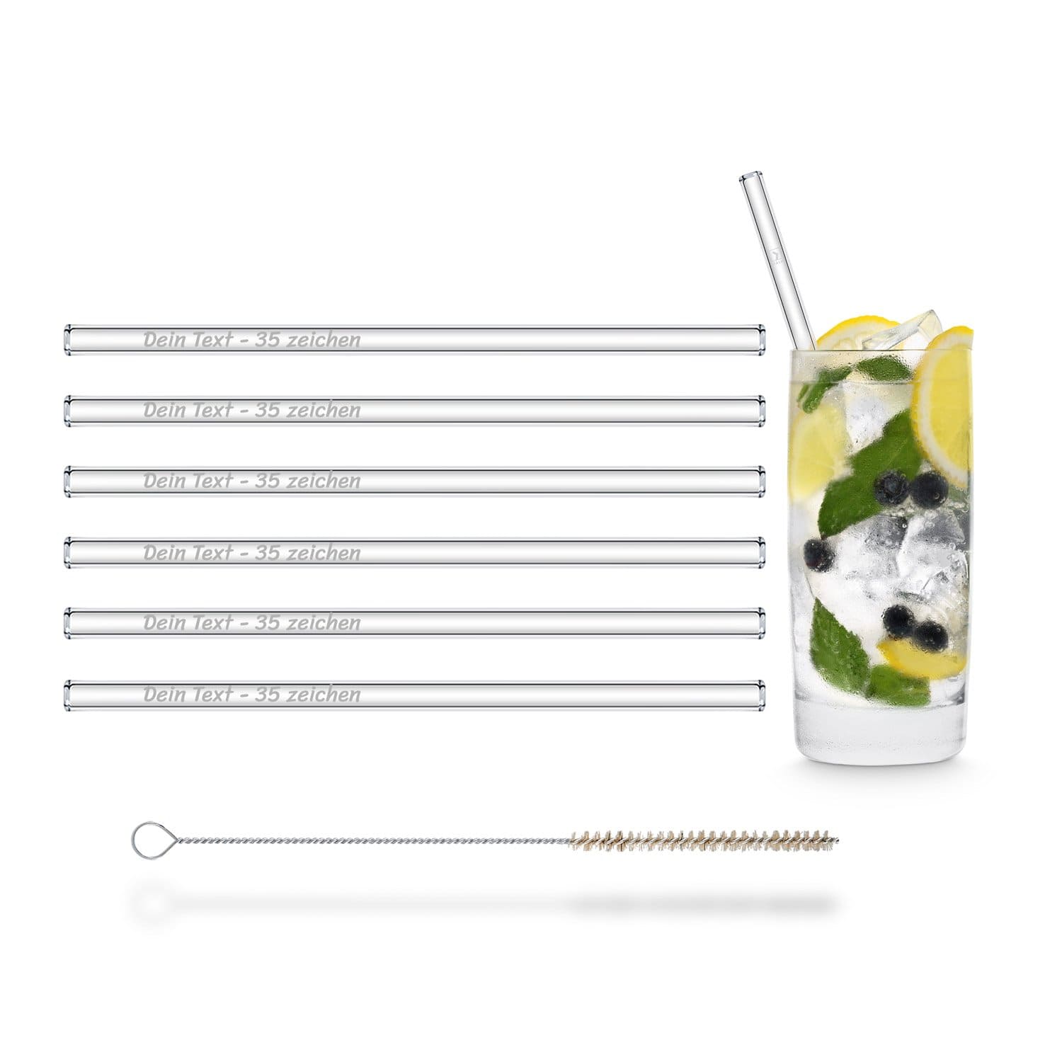 Glasstrohhalme 20 cm personalisierbar 6er Set mit Gravur | HALM Straws