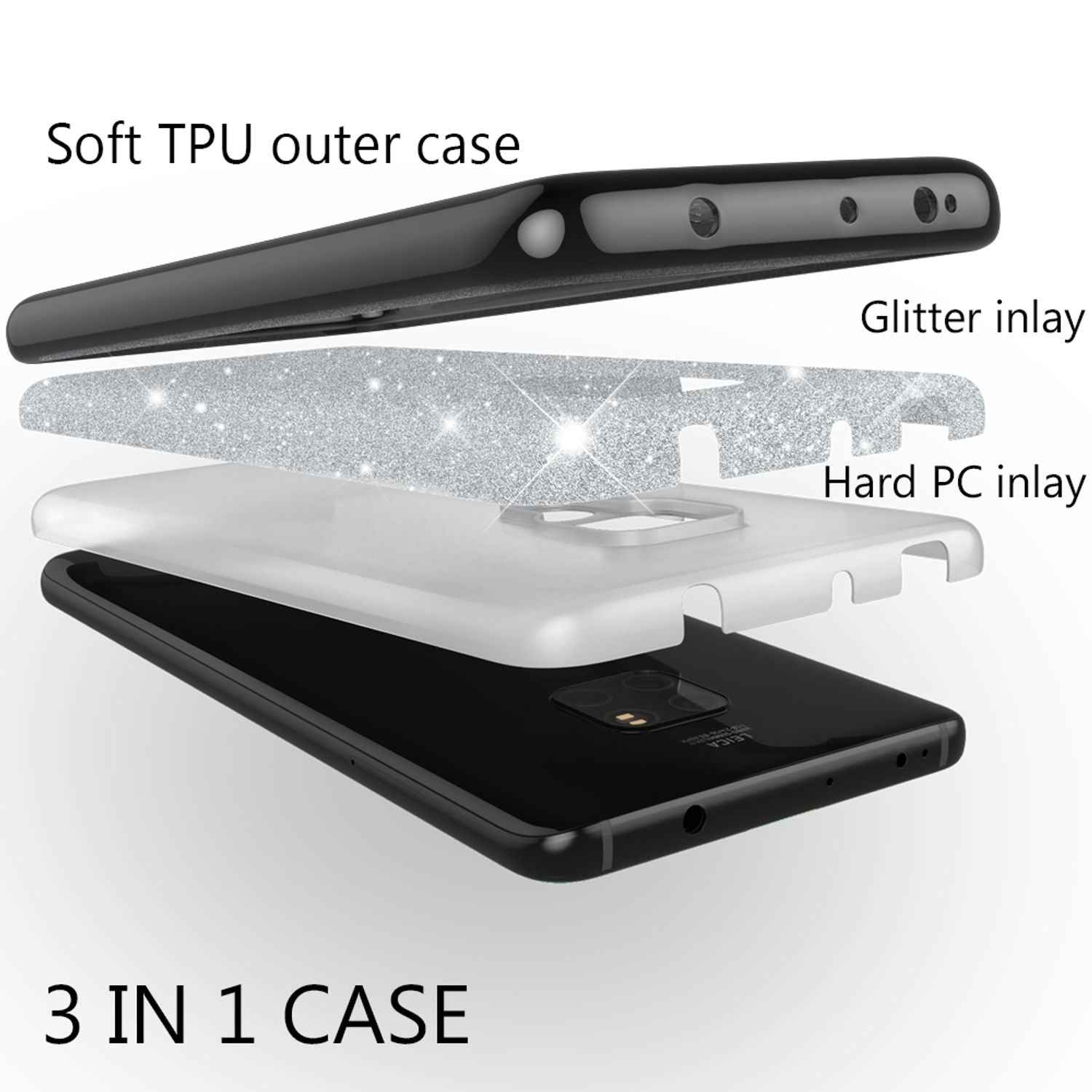 NALIA Handyhülle für Huawei Mate20, Glitzer Slim Silikon Case Cover Schutzhülle