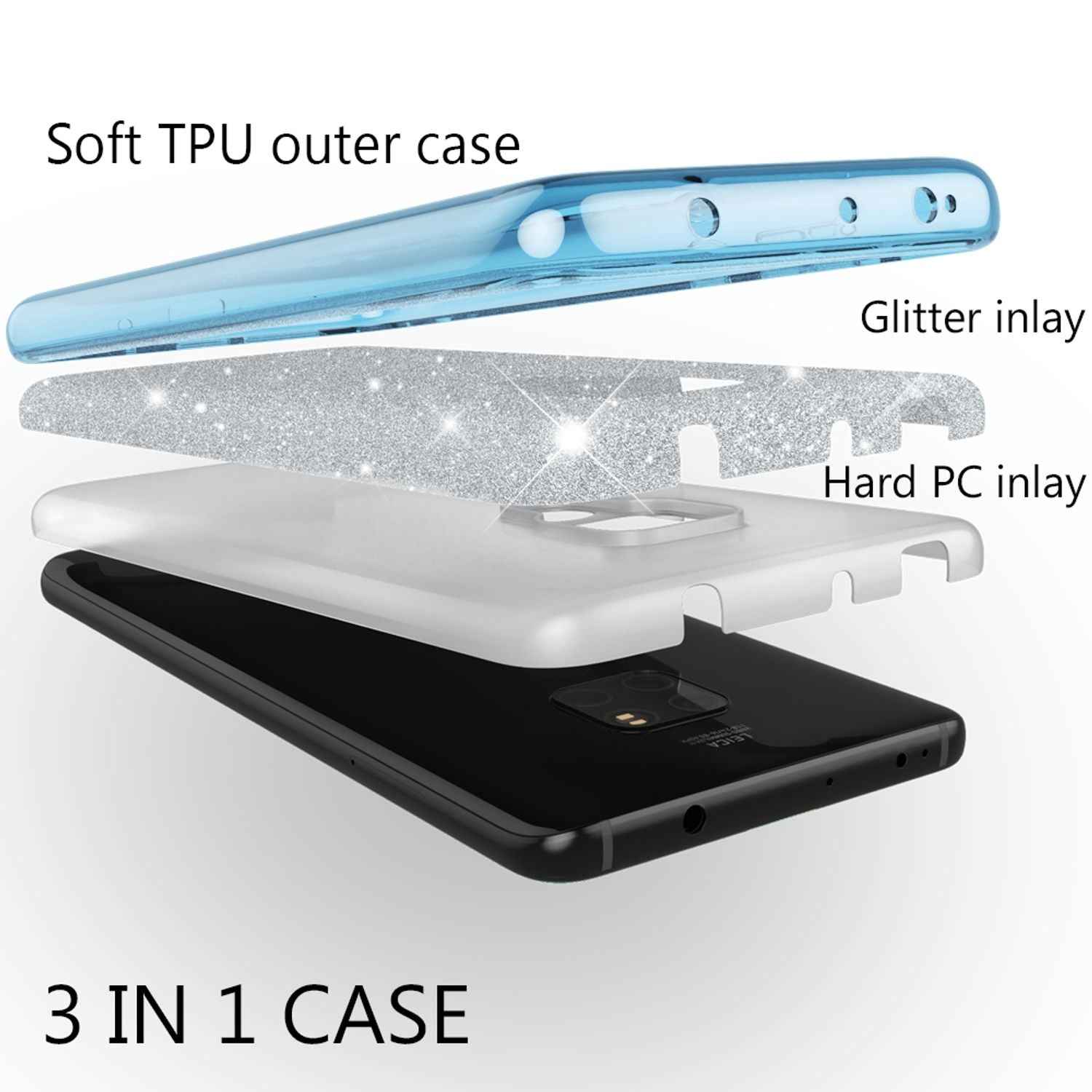 NALIA Handyhülle für Huawei Mate20, Glitzer Slim Silikon Case Cover Schutzhülle