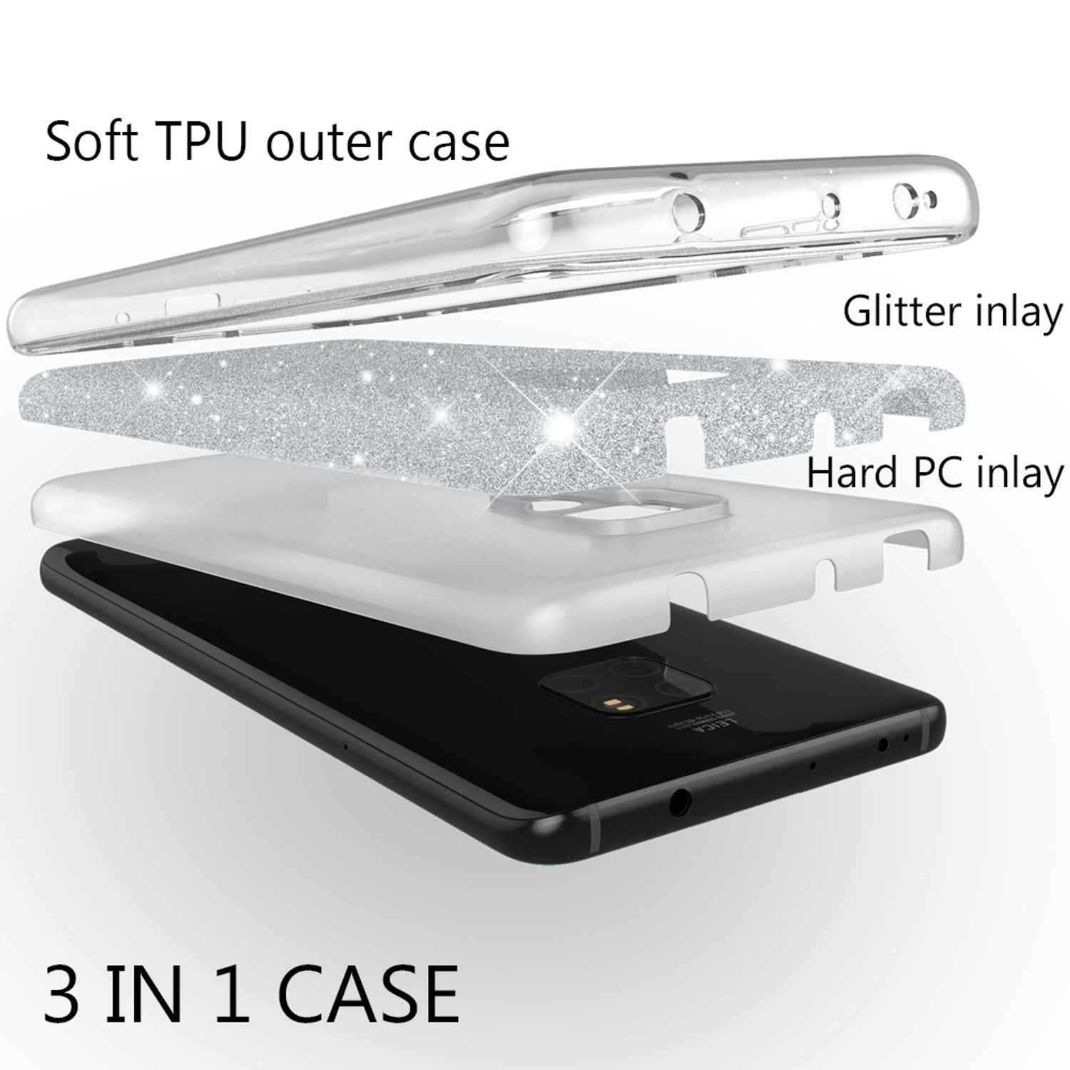 NALIA Handyhülle für Huawei Mate20, Glitzer Slim Silikon Case Cover Schutzhülle