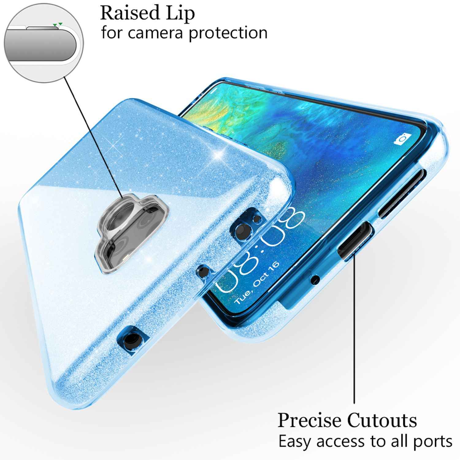 NALIA Handyhülle für Huawei Mate20, Glitzer Slim Silikon Case Cover Schutzhülle