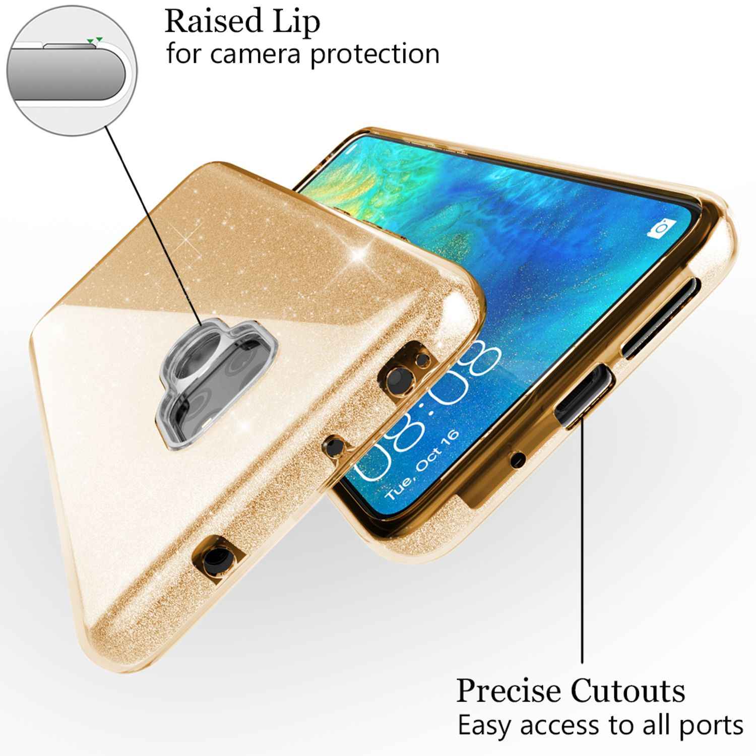 NALIA Handyhülle für Huawei Mate20, Glitzer Slim Silikon Case Cover Schutzhülle
