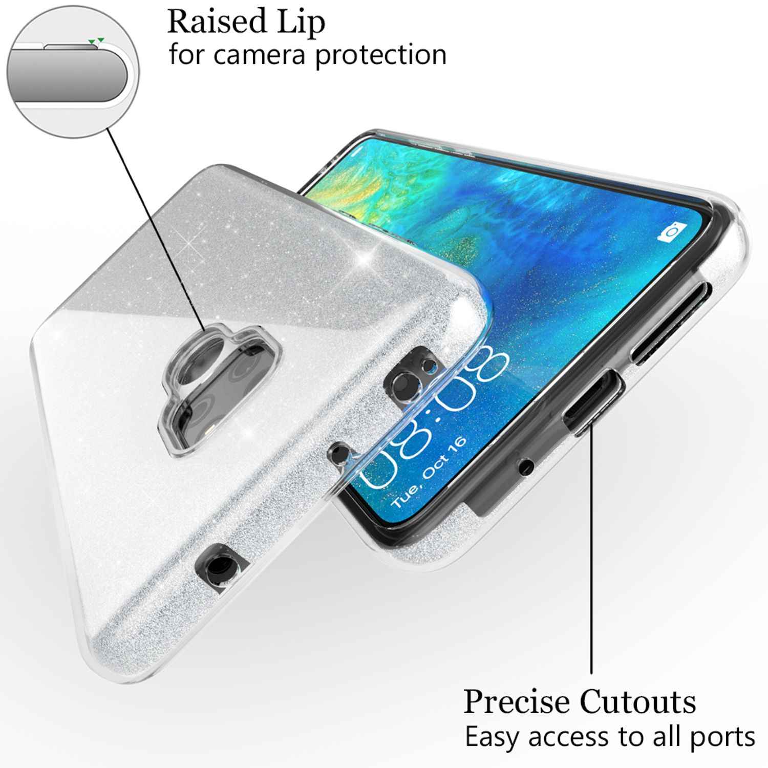 NALIA Handyhülle für Huawei Mate20, Glitzer Slim Silikon Case Cover Schutzhülle