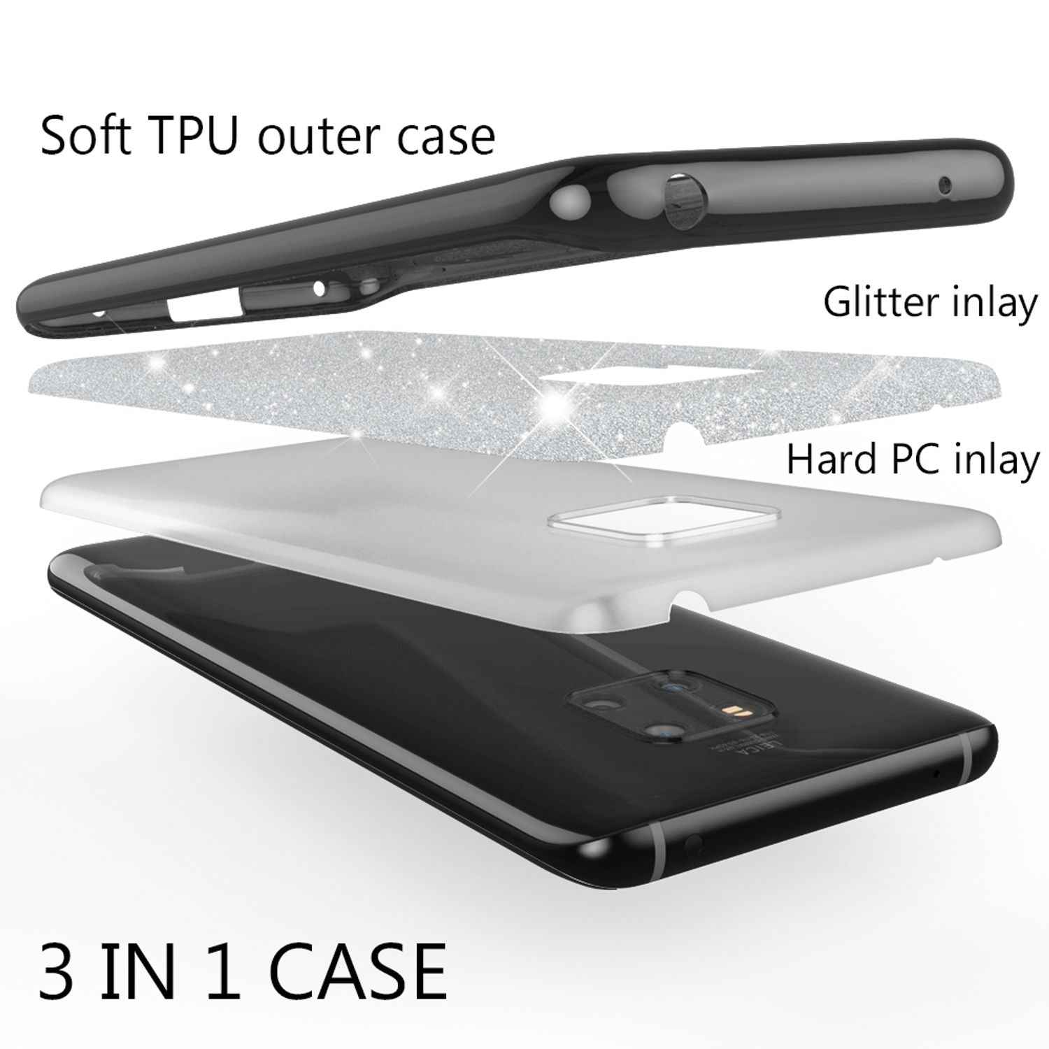 NALIA Handyhülle kompatibel mit Huawei Mate20 Pro, Glitzer Case Back Cover