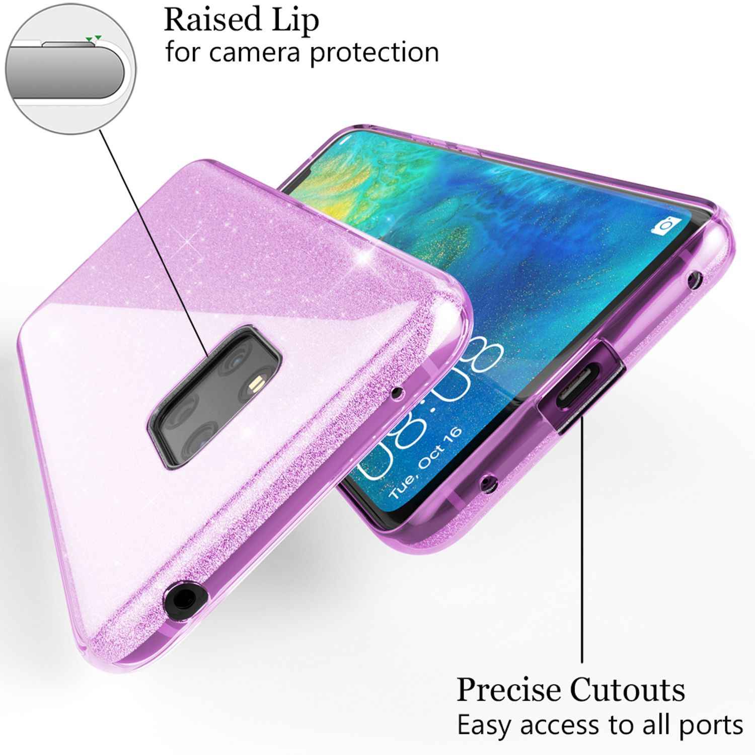 NALIA Handyhülle kompatibel mit Huawei Mate20 Pro, Glitzer Case Back Cover