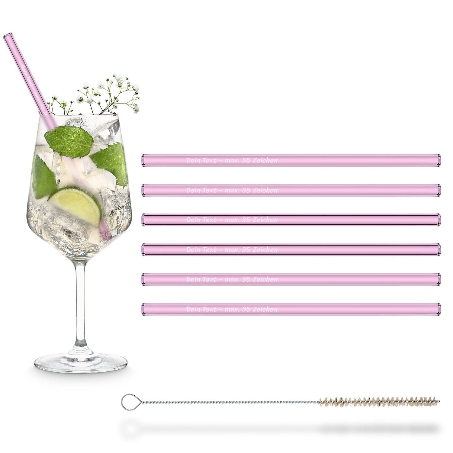 Glasstrohhalme 20 cm personalisierbar 6er Set mit Gravur | HALM Straws