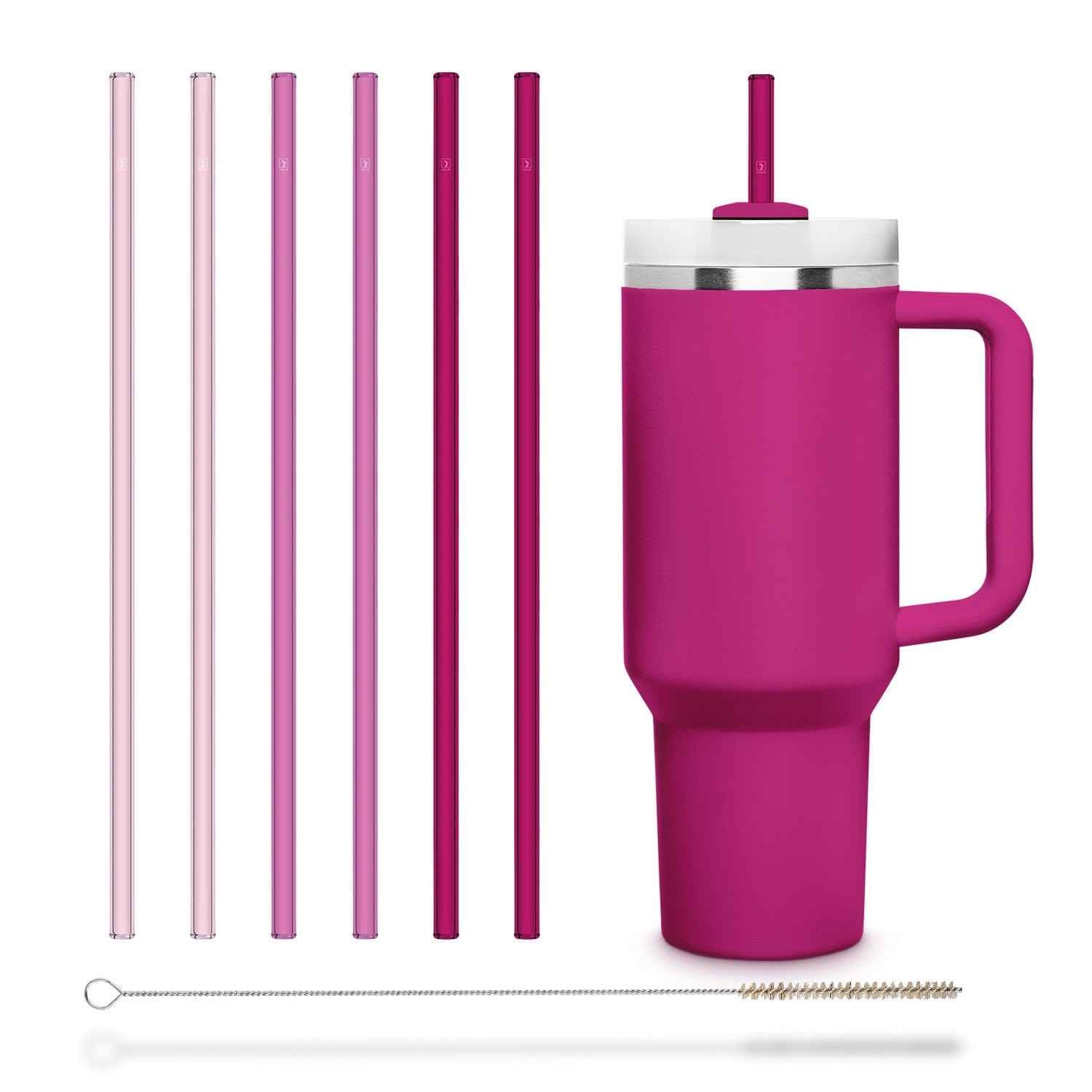 6x 30cm Pink Glasstrohhalme für Stanley Cup Quencher 3 Rosa Farben