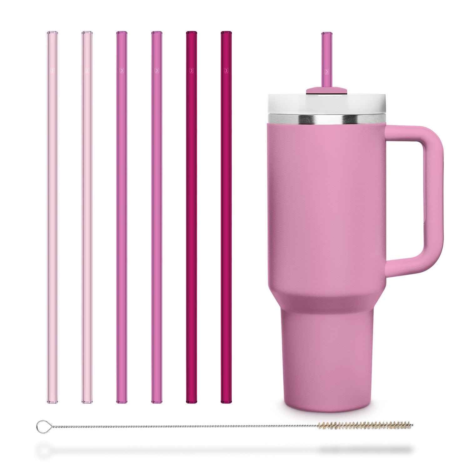 6x 30cm Pink Glasstrohhalme für Stanley Cup Quencher 3 Rosa Farben