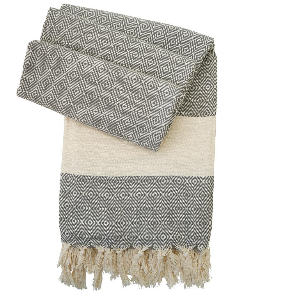 Hamamtuch Charlotte dunkelgrau, handgewebt, ideal für Strand und Sauna