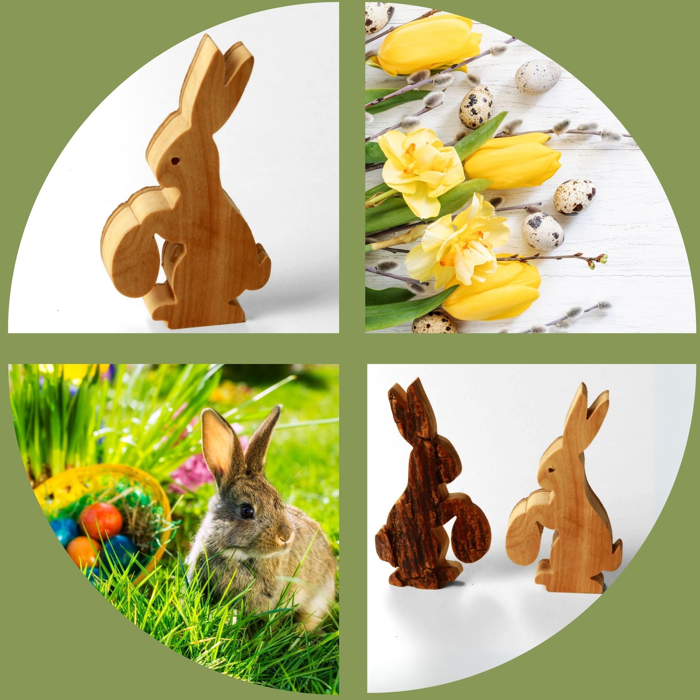 Zeus Tischdeko Osterhase aus Olivenholz, detailreiche Ausführung mit Ei und Rinde