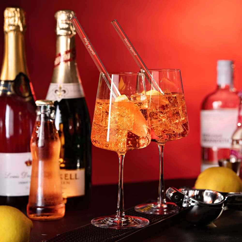 Aperol Spritz Sprüche Glasstrohhalme Holy Aperoli Edition -  6 lustige Trinksprüche graviert
