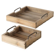 Dekotablett Serviertablett Holztablett braun 30 cm cm Holz Metallgriff dekorativ 2er Set