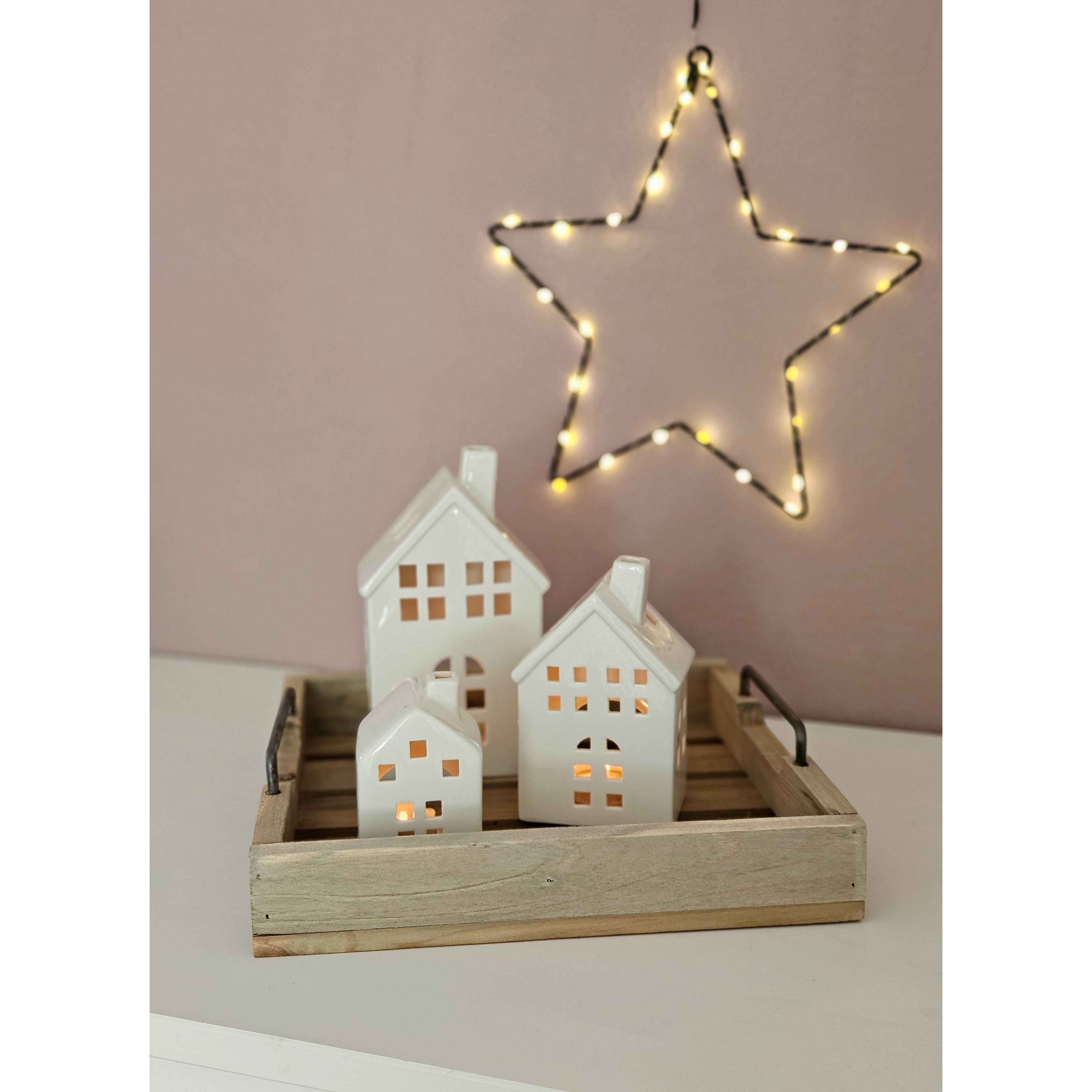 Dekotablett Serviertablett Holztablett braun 30 cm cm Holz Metallgriff dekorativ 2er Set