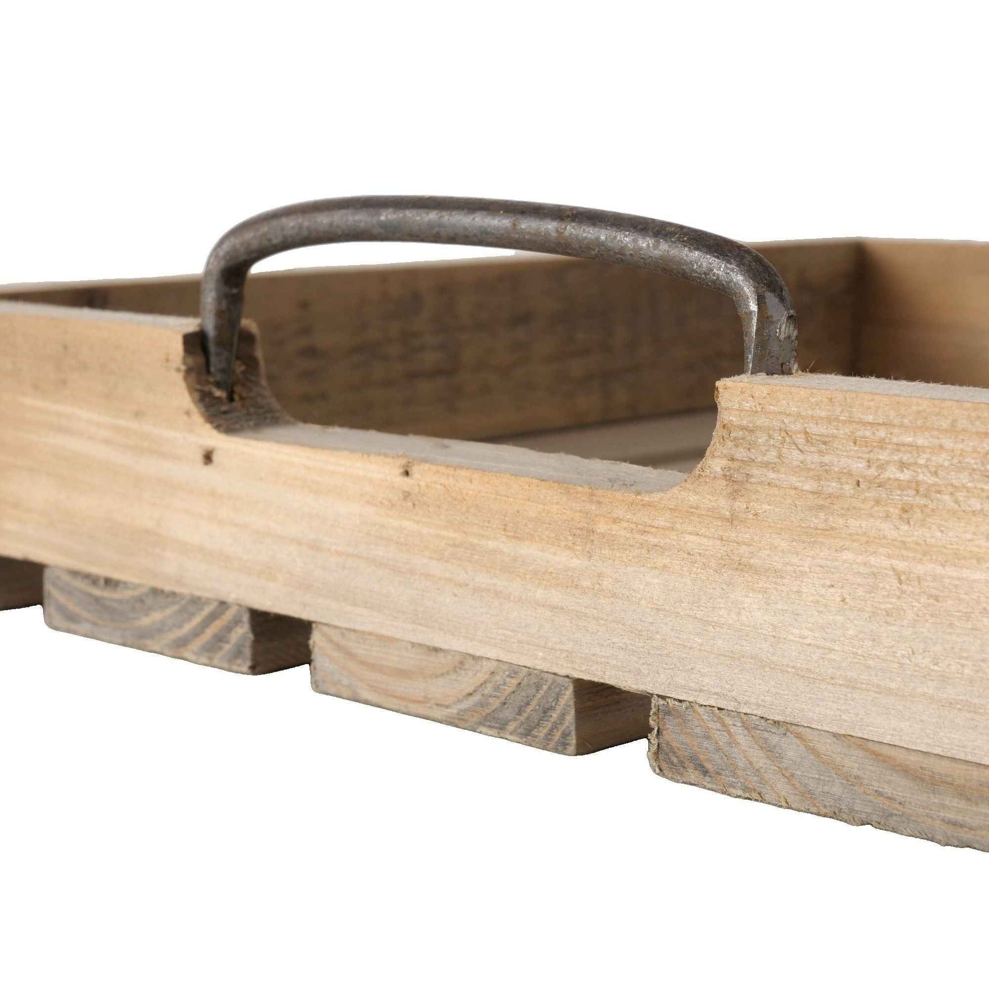 Dekotablett Serviertablett Holztablett braun 30 cm cm Holz Metallgriff dekorativ 2er Set