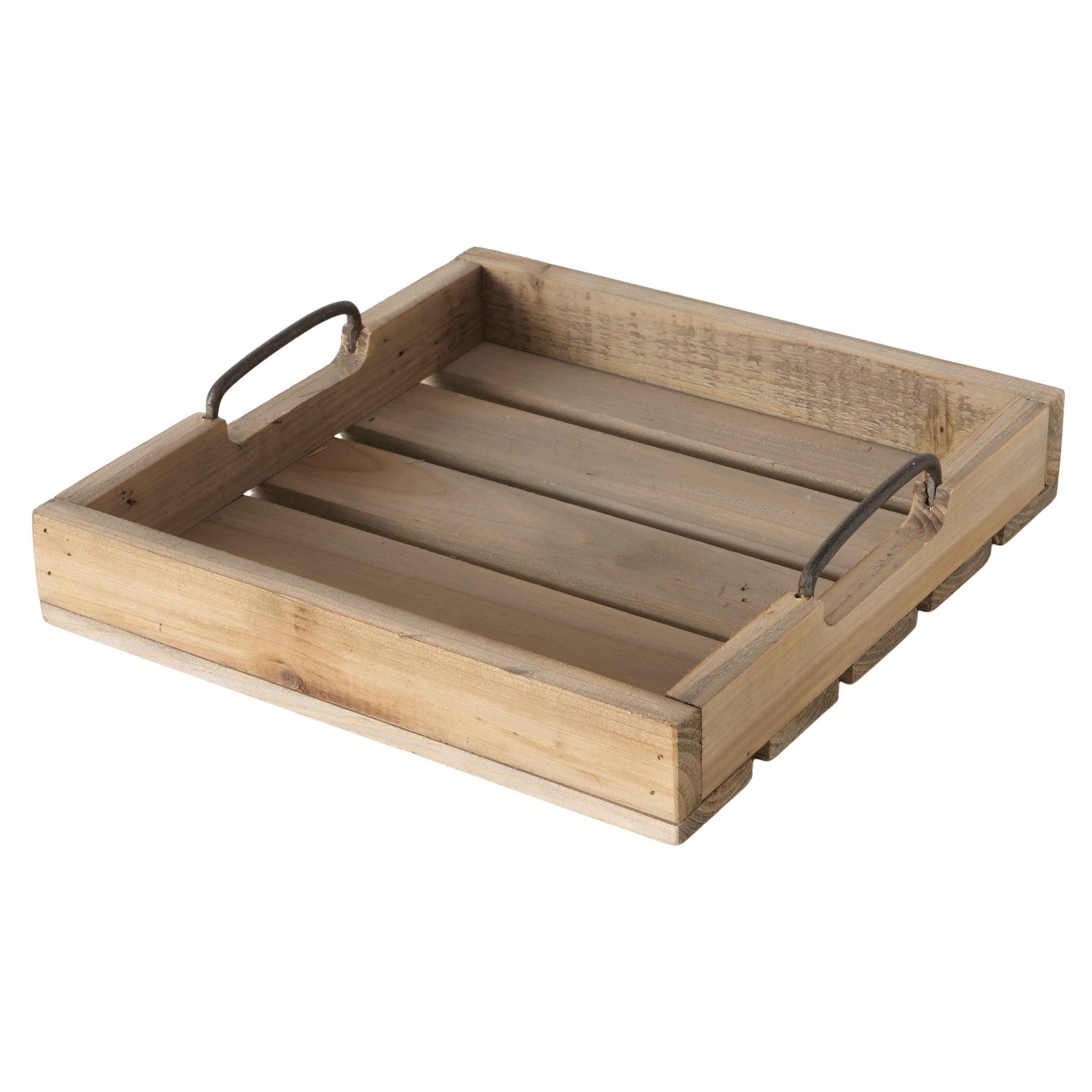 Dekotablett Serviertablett Holztablett braun 30 cm cm Holz Metallgriff dekorativ 2er Set