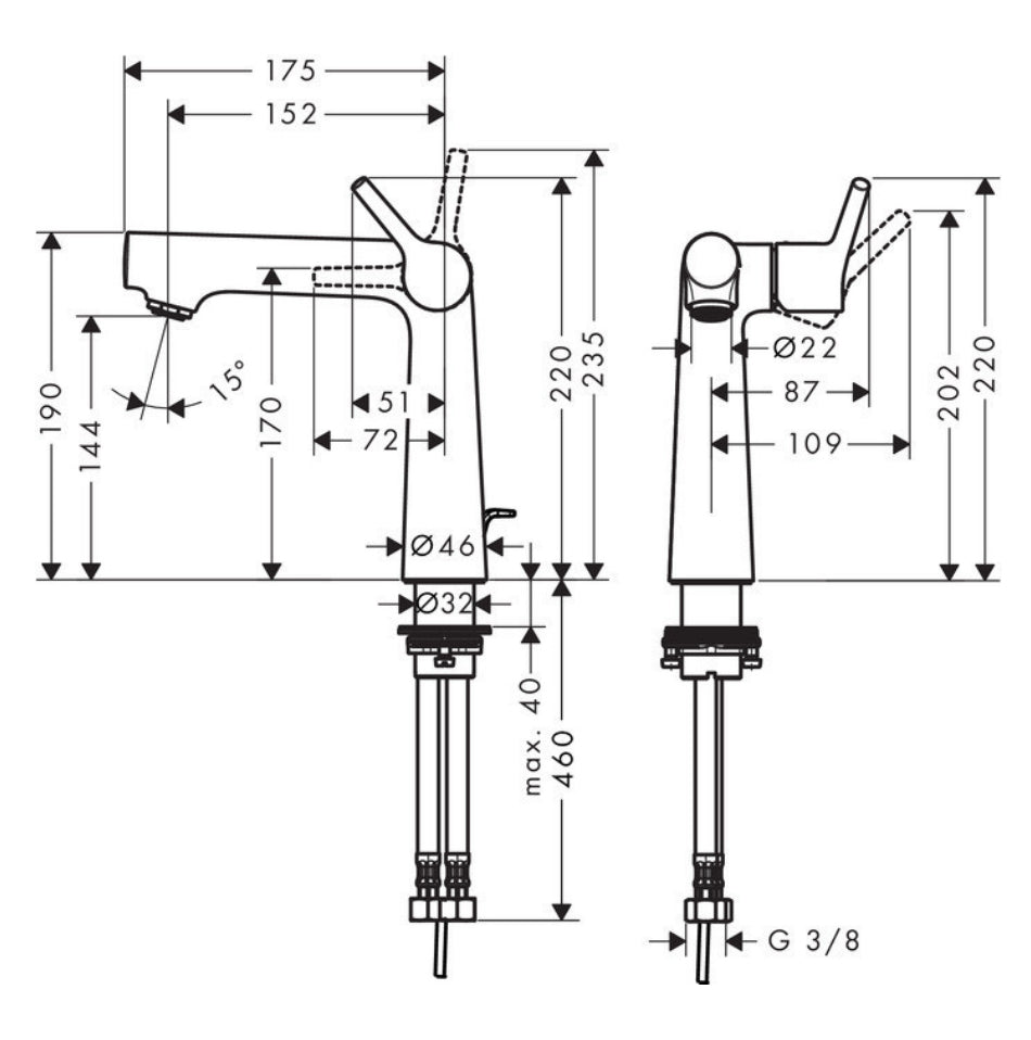 Detailansicht des Hansgrohe Talis S 140 Waschtisch-Einhebelmischers in glänzendem Chrom