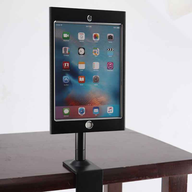 SYSTEM-S Stangen Halterung mit Schloss Befestigung aus Metall in Schwarz für iPad Mini