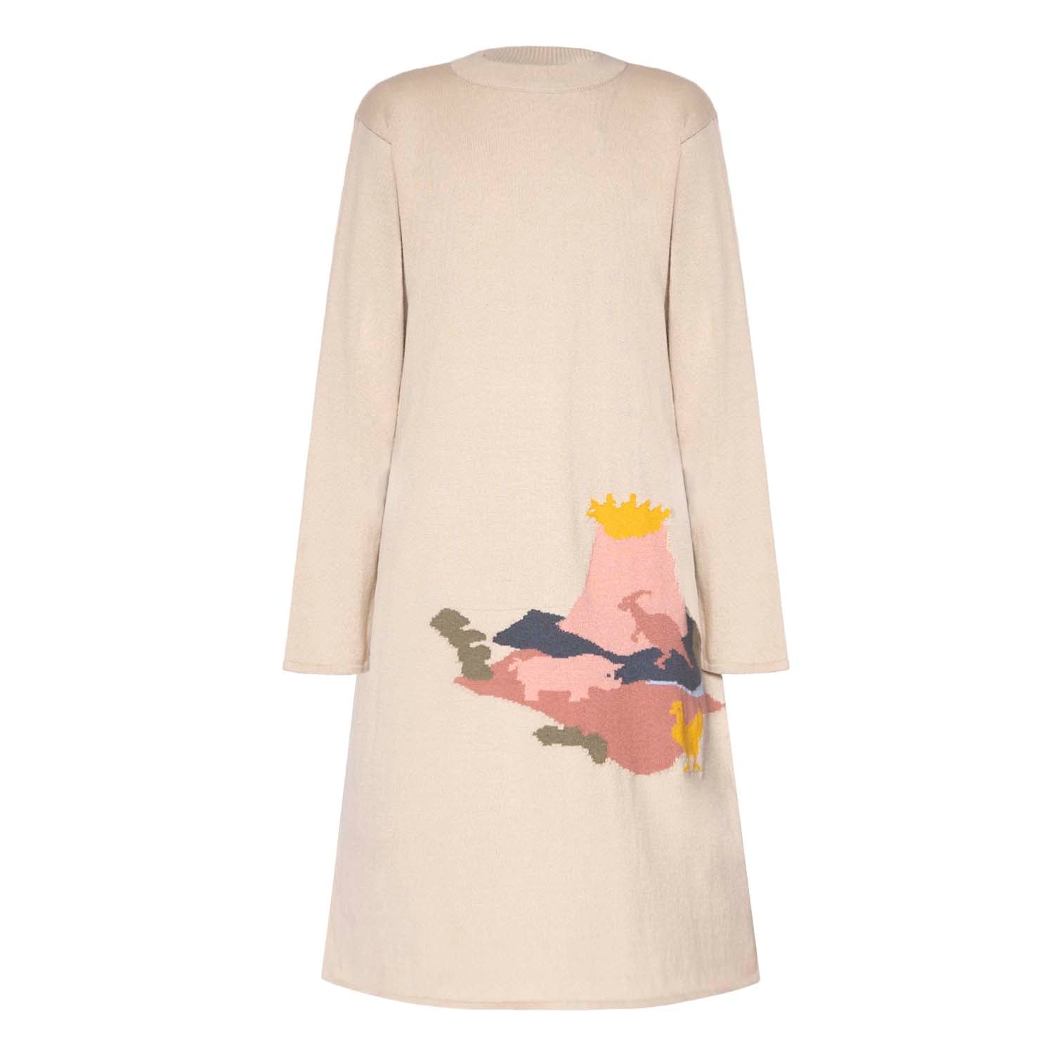 Beige Knitted Dress for Girls-0