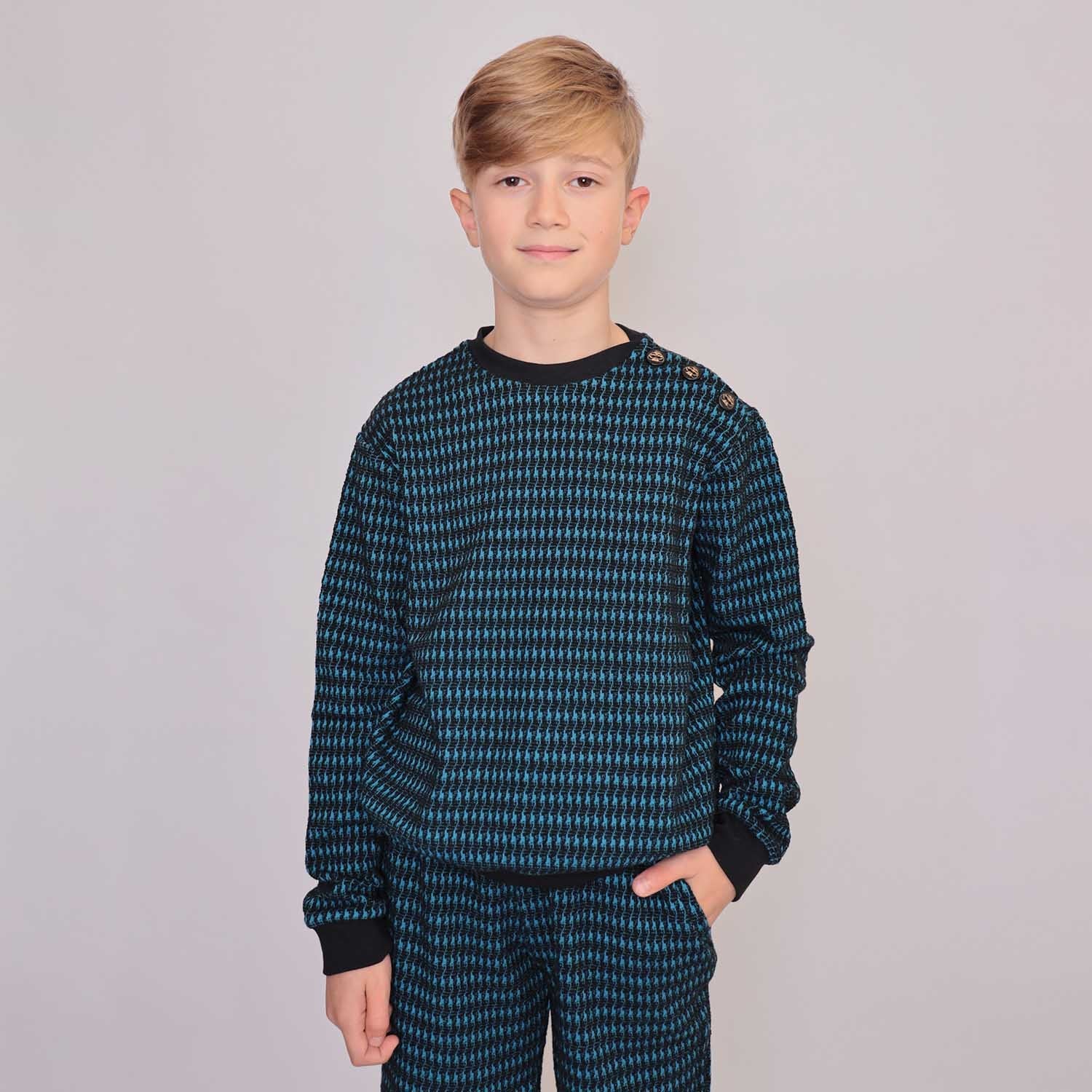 Pied-de-poule Black and Blue Cotton Sweatshirt-1