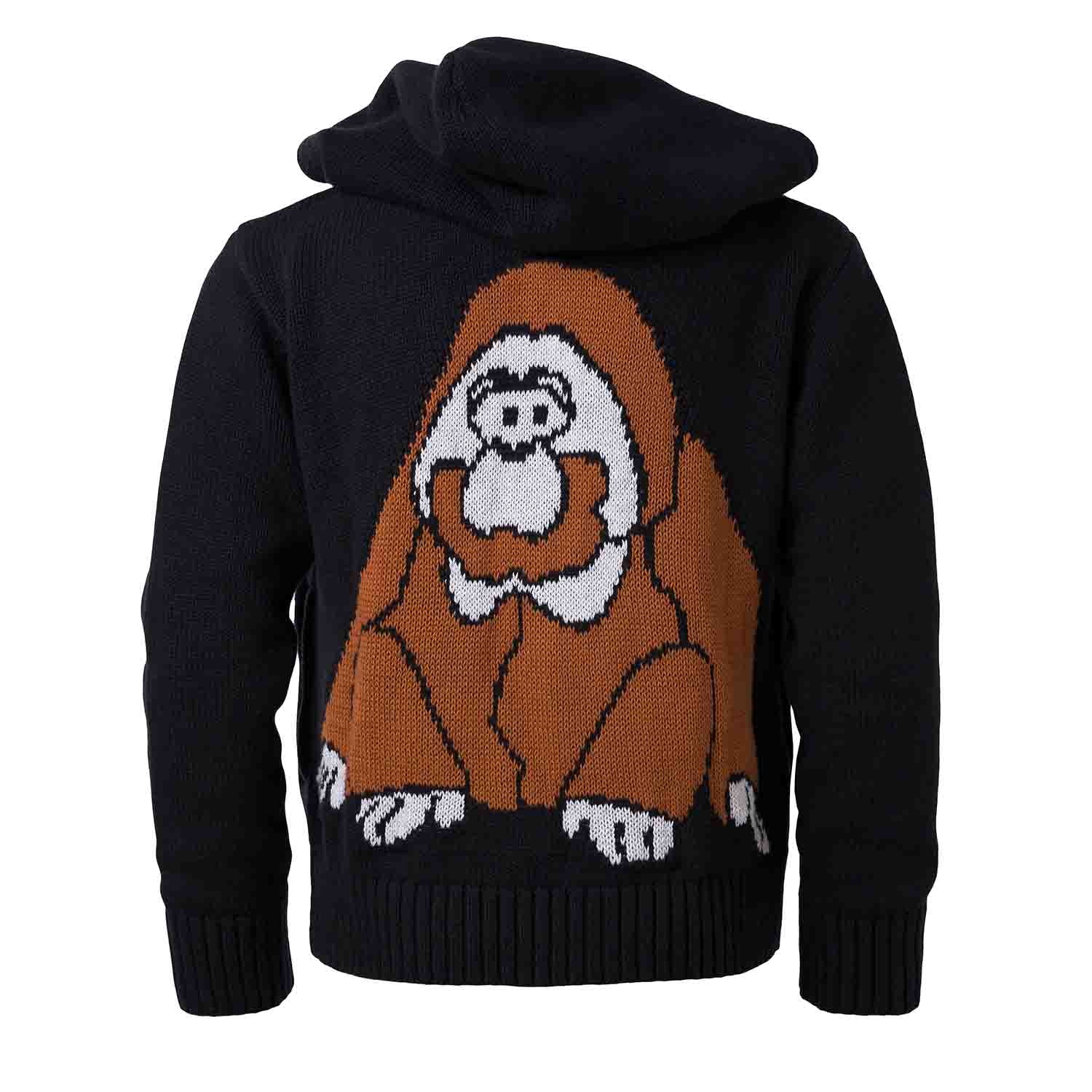 Black Knitted Kids Hoodie with Orangutan-0